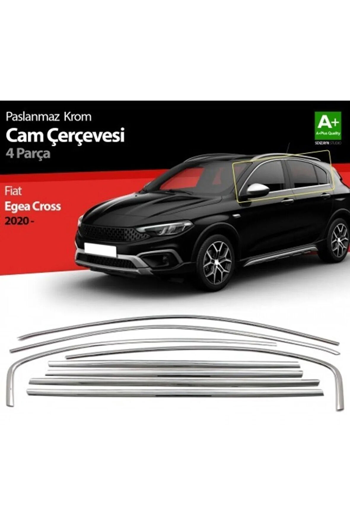Fiat Egea Cross Cam Çıtası Komple Set Paslanmaz Krom Cam Çerçevesi 8 Parça