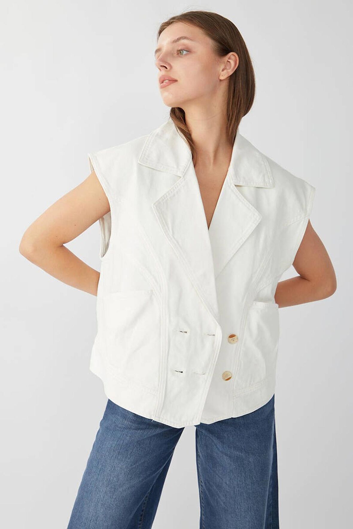 Kadın Ekru Retro Yelek