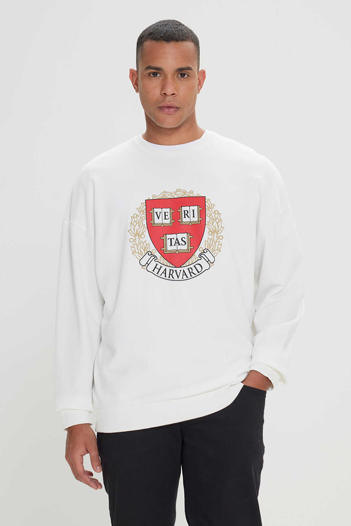 Oversize Fit Bol Kesim Harvard Lisanslı Pamuklu Bisiklet Yaka Sweatshirt