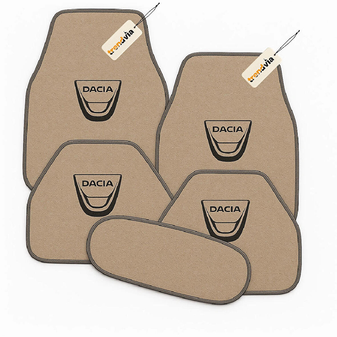Bej Renk Dacia Logolu Araba Halı Paspas Seti – 5 Parça, Kaymaz Taban, Kolay Temizlenebilir Oto Aksesuarı