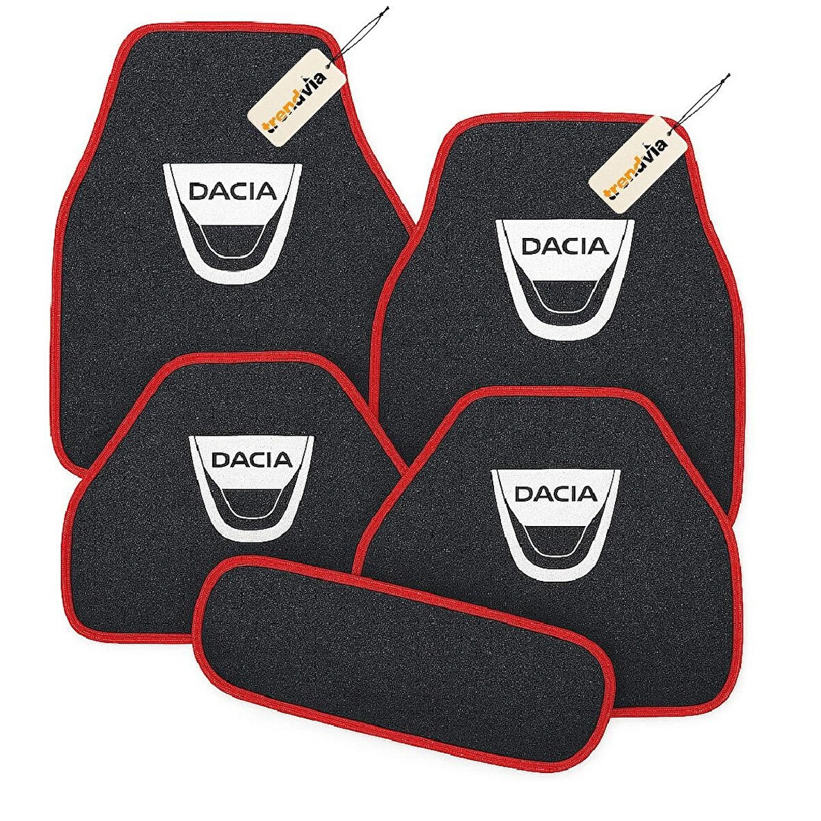 Antrasit Kırmızı Renk Dacia Logolu Araba Halı Paspas Seti – 5 Parça, Kaymaz Taban, Kolay Temizlenebilir Oto Aksesuarı