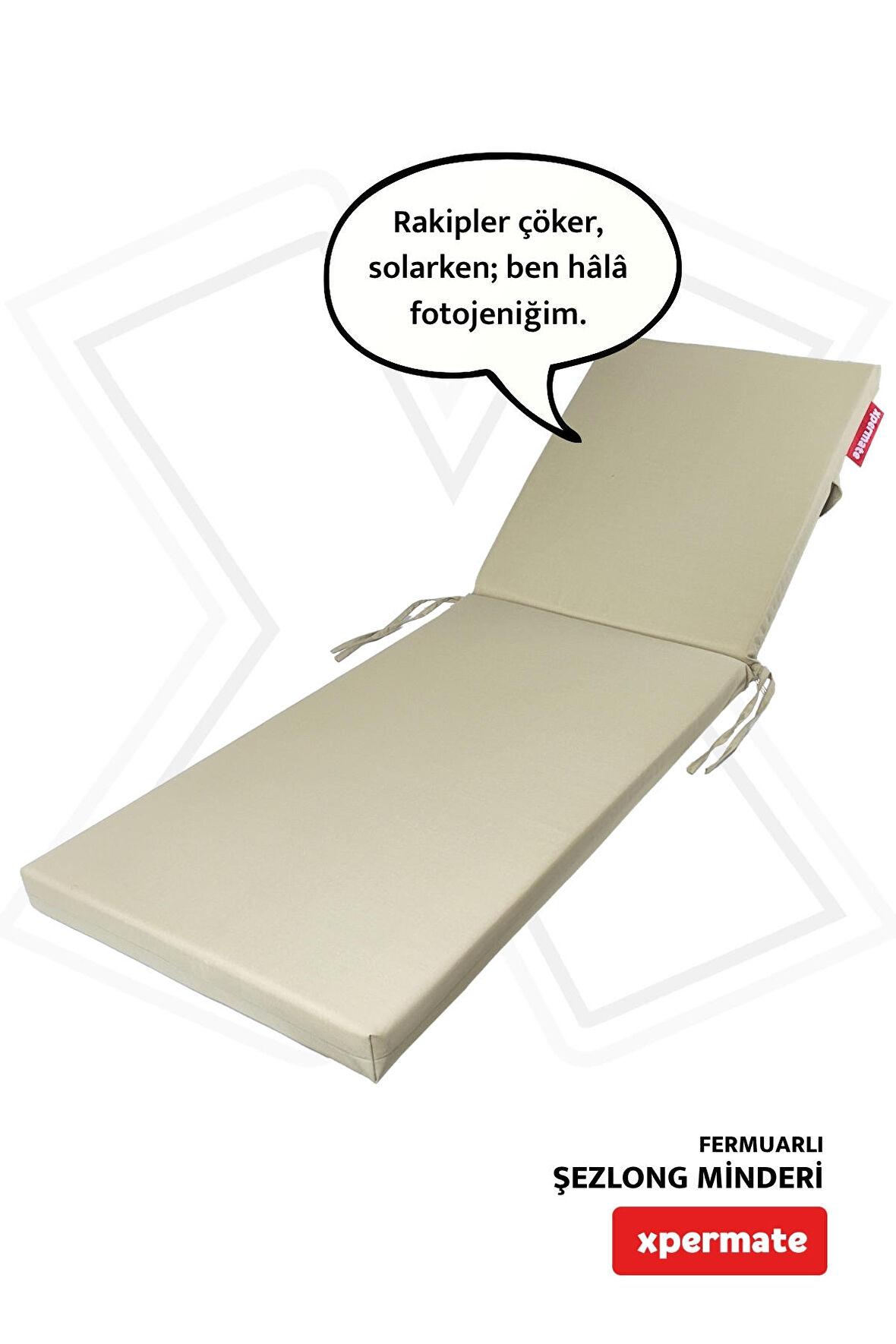 XPERMATE Ultra Kalın Şezlong Minderi Fermuarlı Su Geçirmez Kumaş Katlanır Şezlong Minderi Katlanabilir Plaj Minderi 60x180x7 Bej