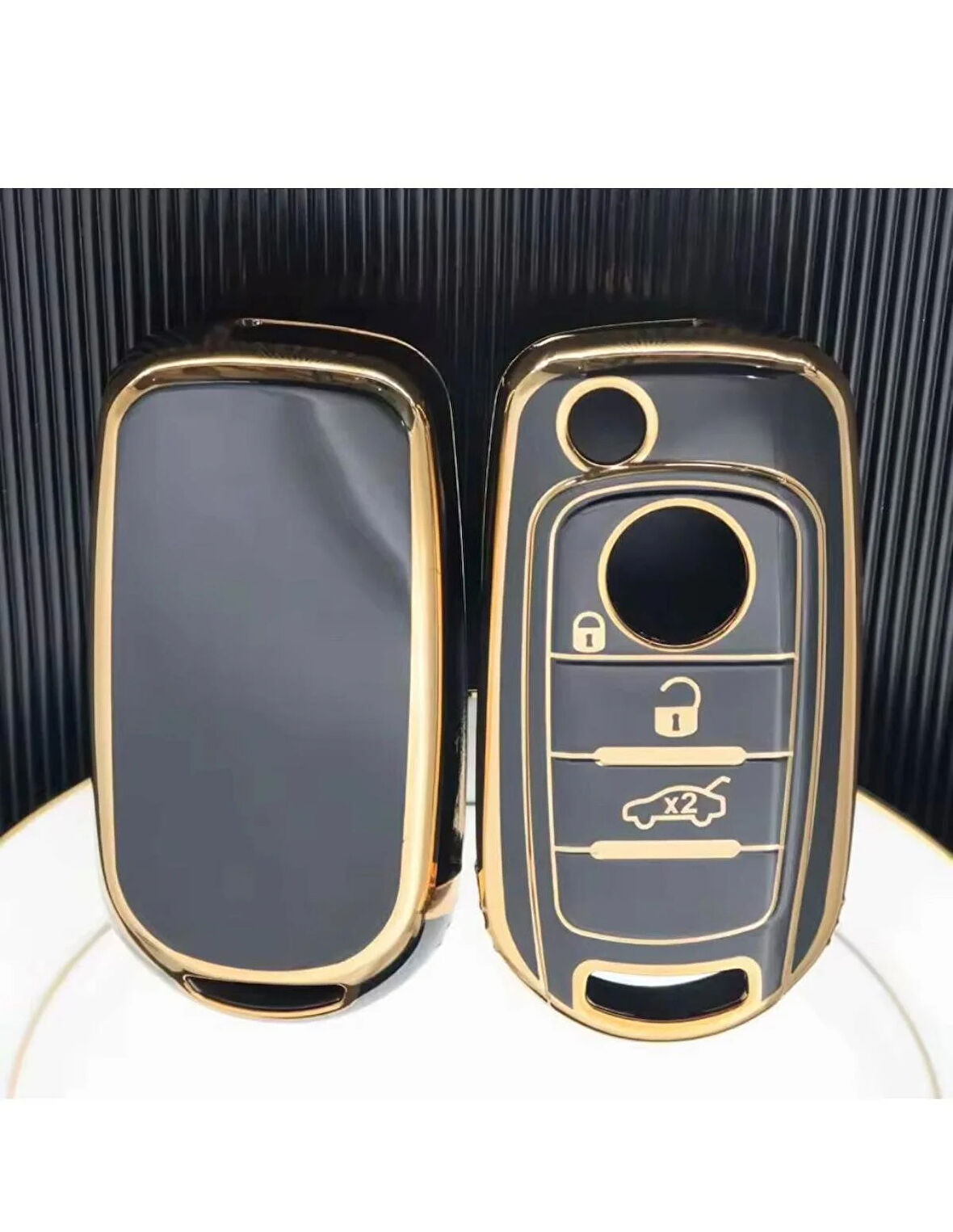 Fiat Egea 500X Uyumlu Anahtar Koruma Kılıfı Siyah/Gold  2.Resime Lütfen Bakınız