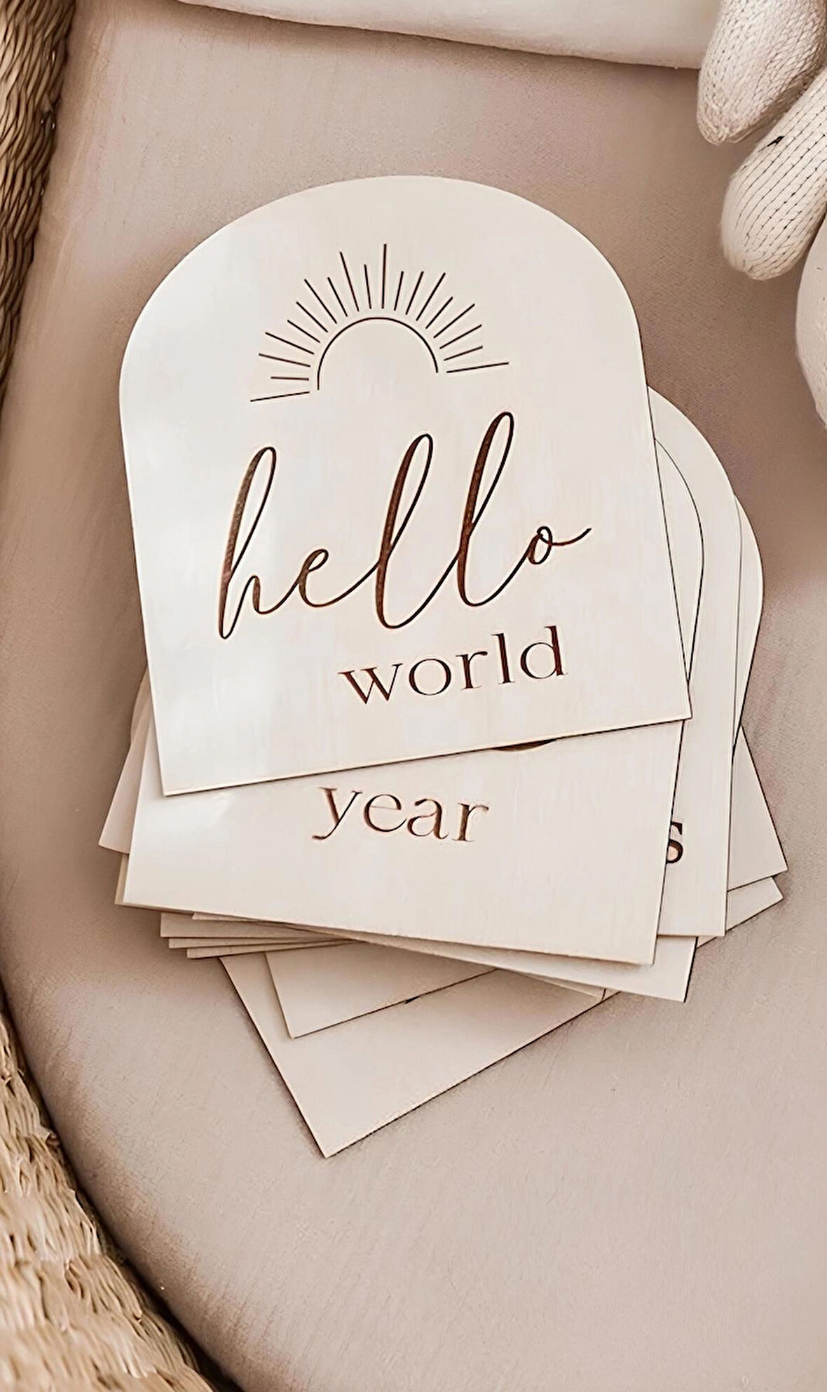  Ahşap Aylık Gelişim Kartları | Hello World Yeni Doğan Fotoğraf Çekim Kartları | 1-12 Ay