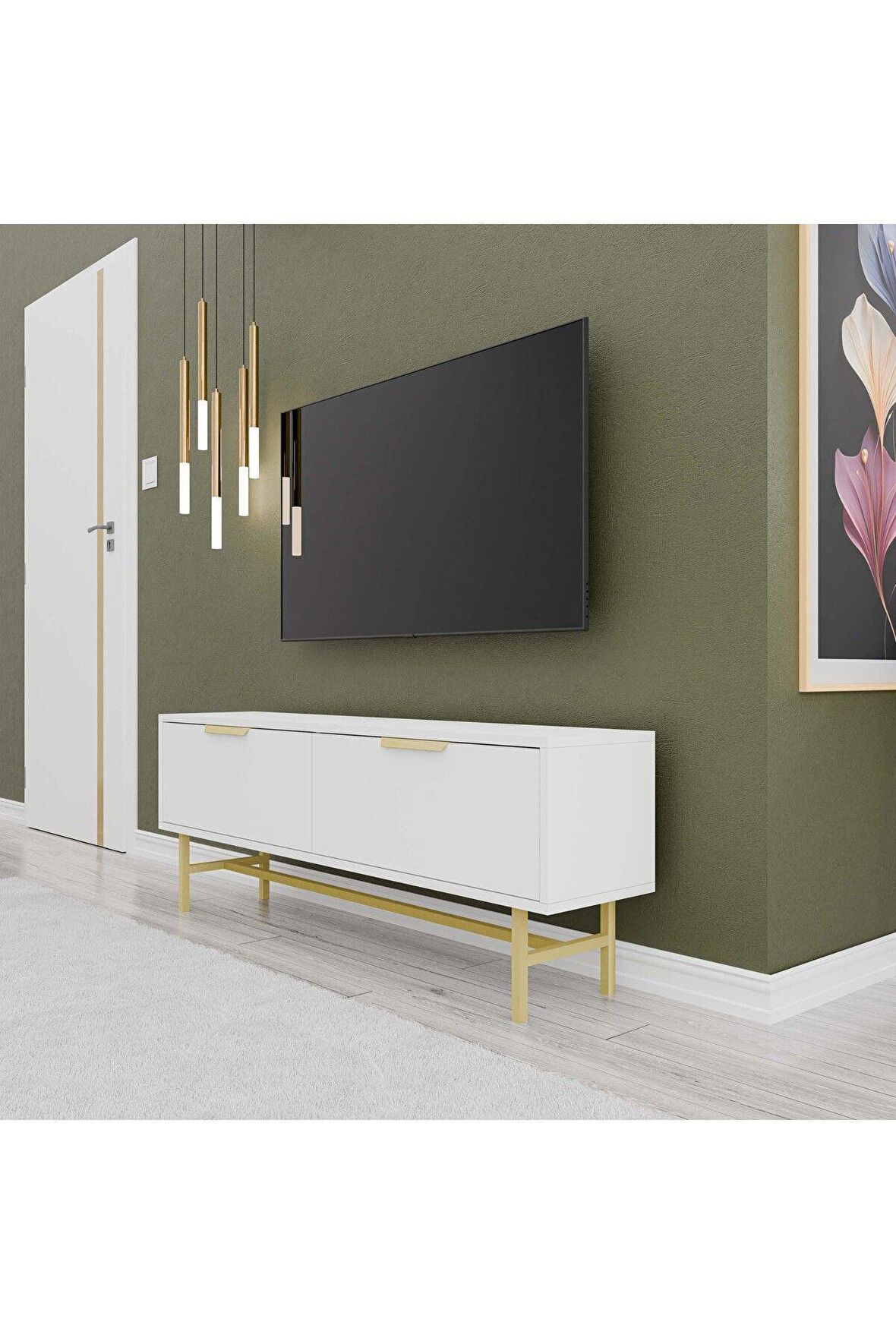 4032 NERO 138 CM (GOLD METAL AYAKLI) TV ÜNİTESİ BEYAZ