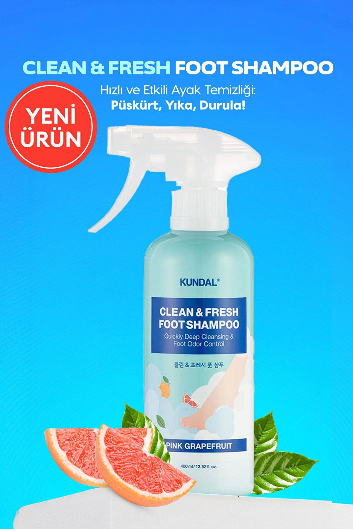 Arındırıcı Ayak Bakım Şampuanı KUNDAL Clean &Fresh Foot Shampoo 400ml Pink Grapefruit