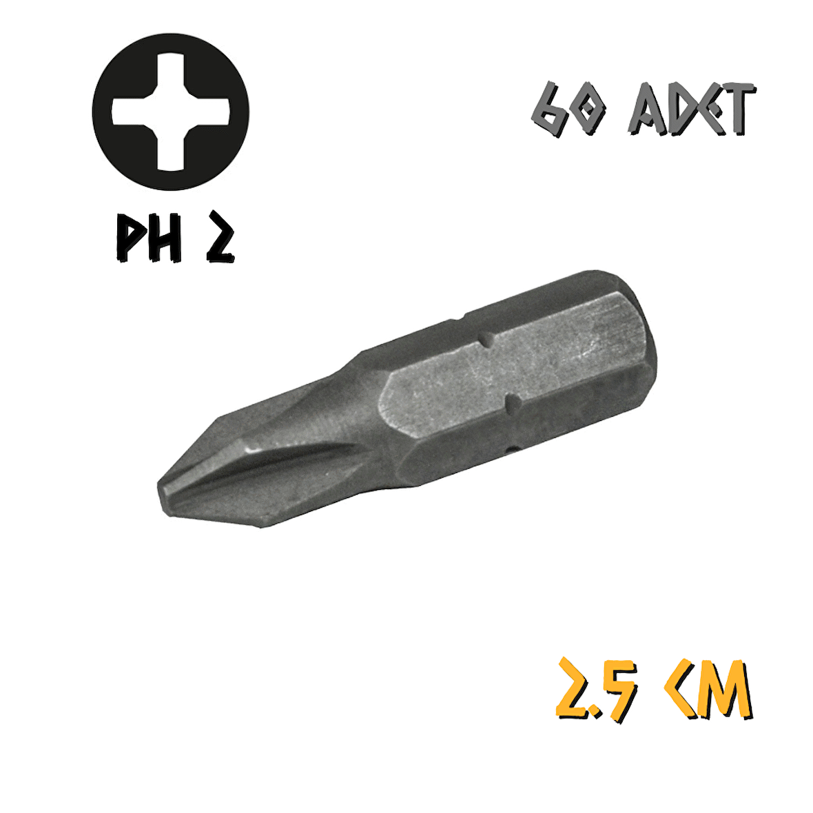 Kupa Tyson Vidalama Ucu Bits Uç - PH2 Yıldız - 2.5 cm. - 60 Adet