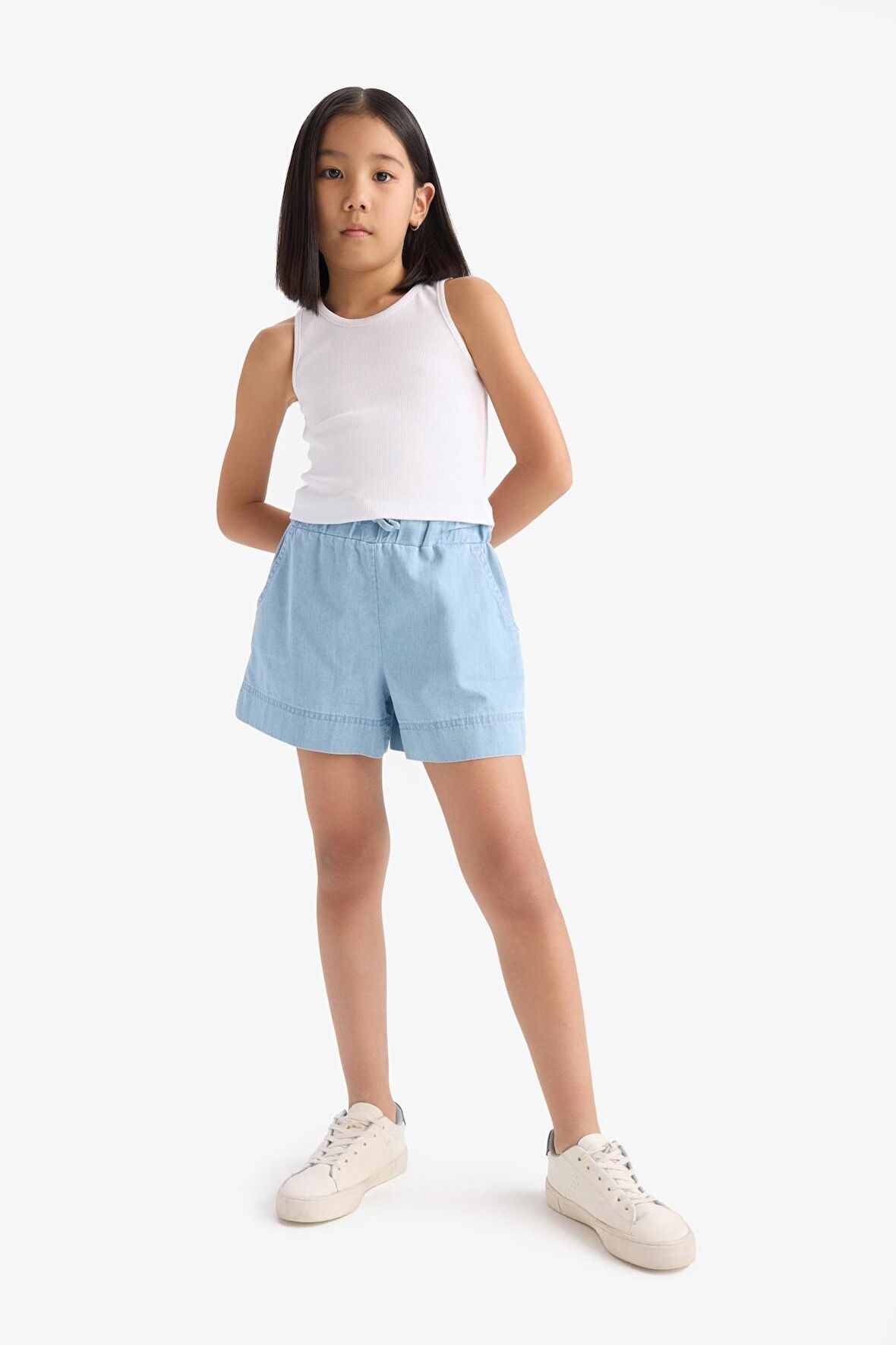 DeFacto Kız Çocuk Beli Lastikli Jean Şort B6386A825SMNM39