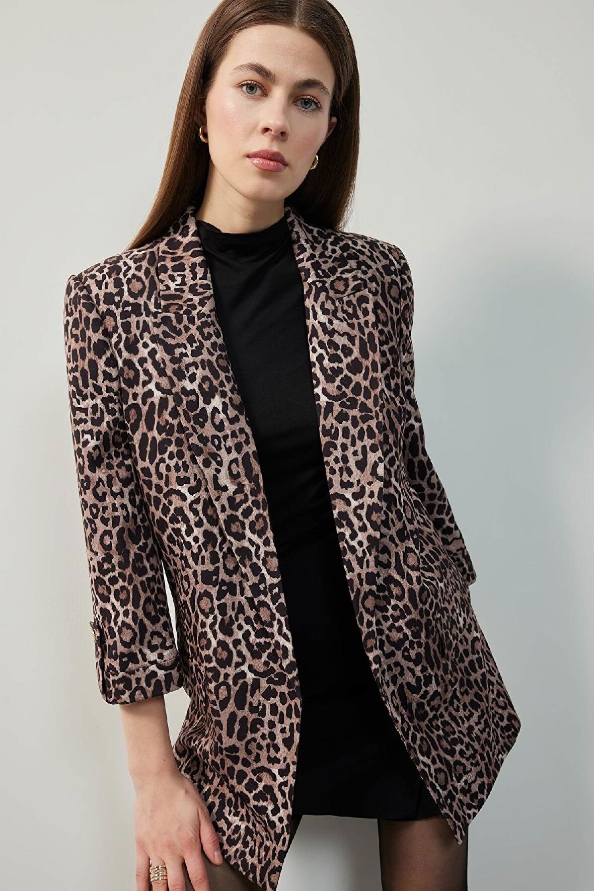 Relax Fit Leopar Desenli Blazer Ceket