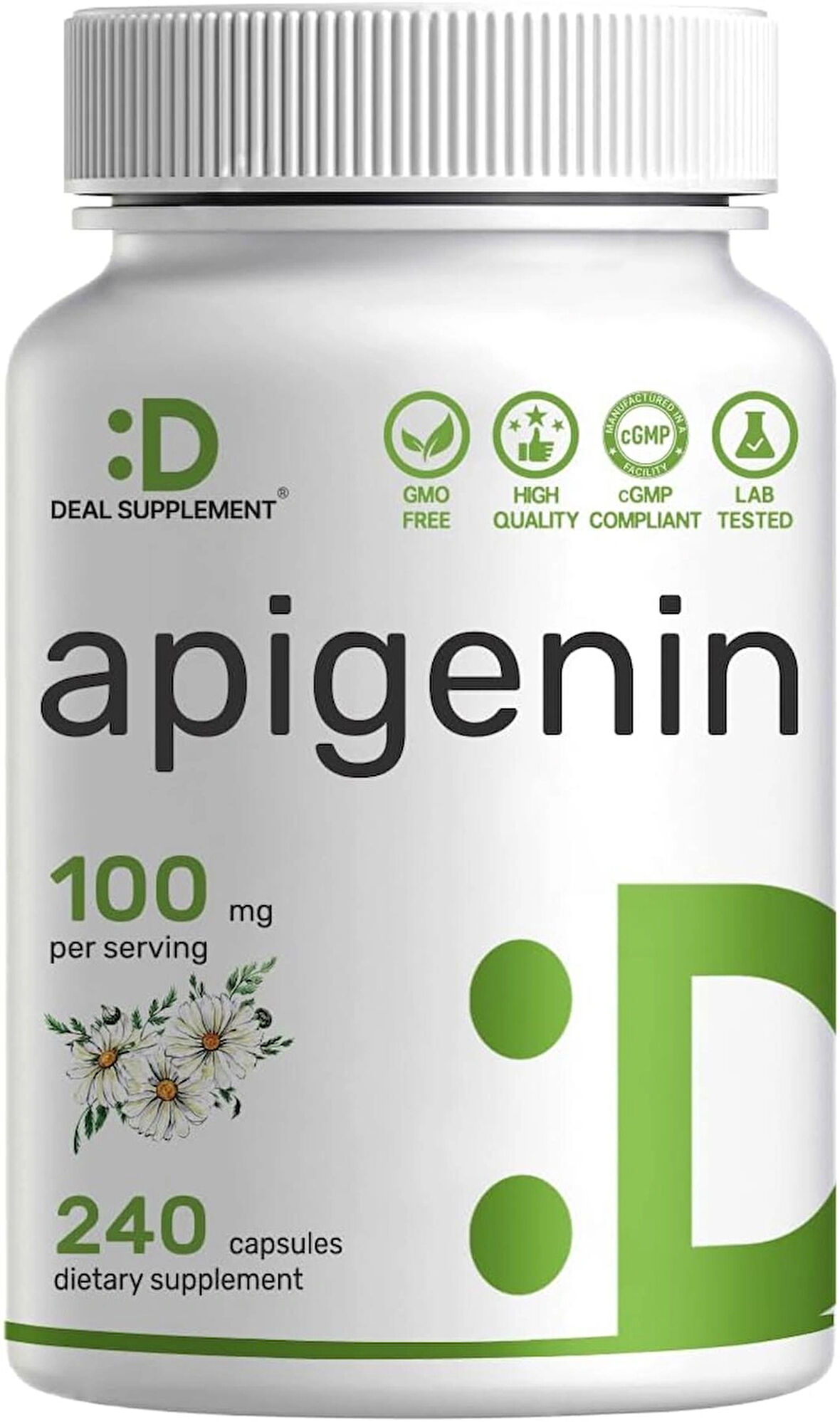 Deal Supplement Apigenin, 100mg Per Serving, 240 Capsules – Raw Plant Extract from Chamomile Flower – Active Bioflavonoids & Antioxidants – Sleep & Relaxation Supplement – Non-GMO