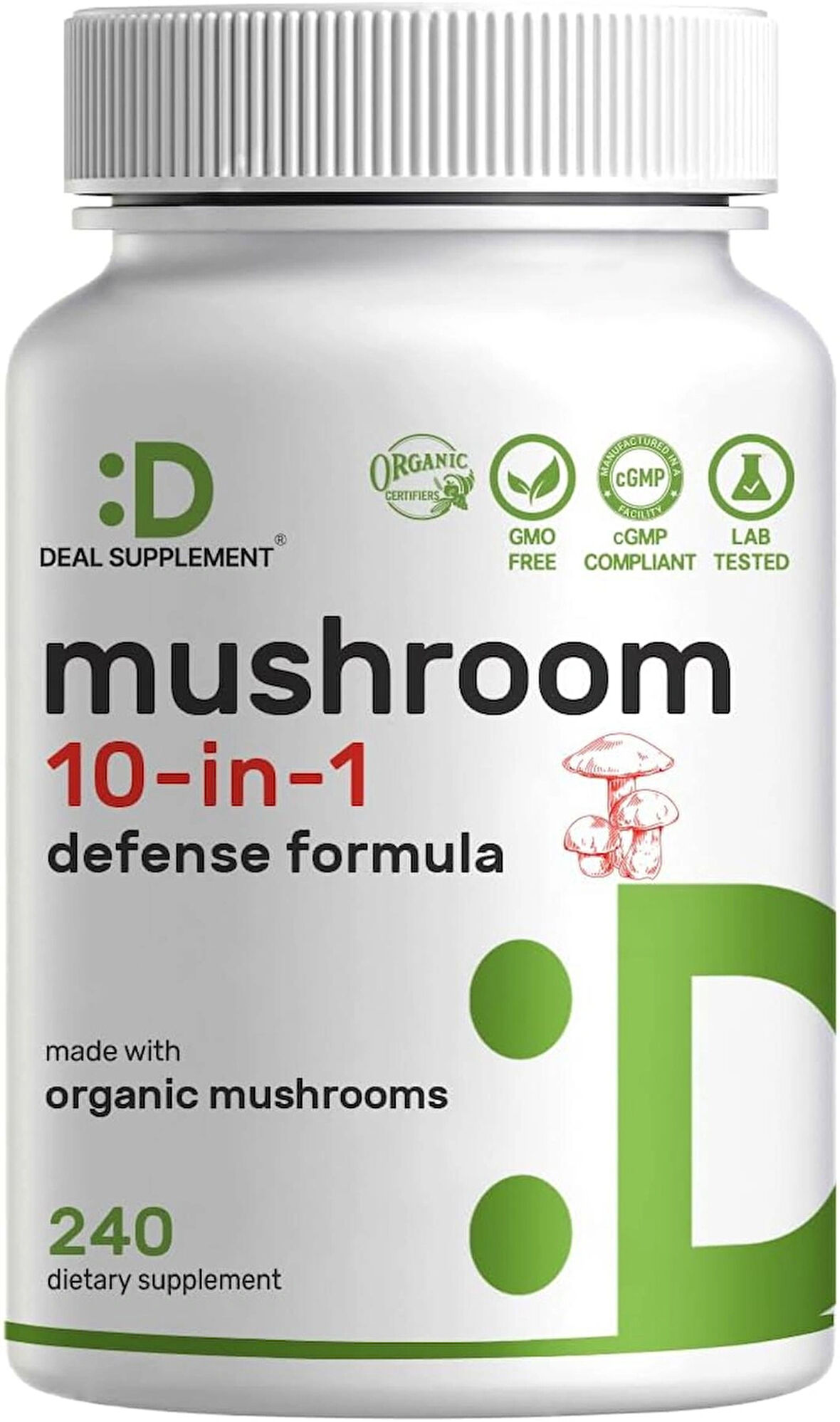 Deal Supplement Organic 10-in-1 Lions Mane Turkey Tail Reishi Cordyceps Mushroom Complex Immune, Energy & Nootropic Brain Support