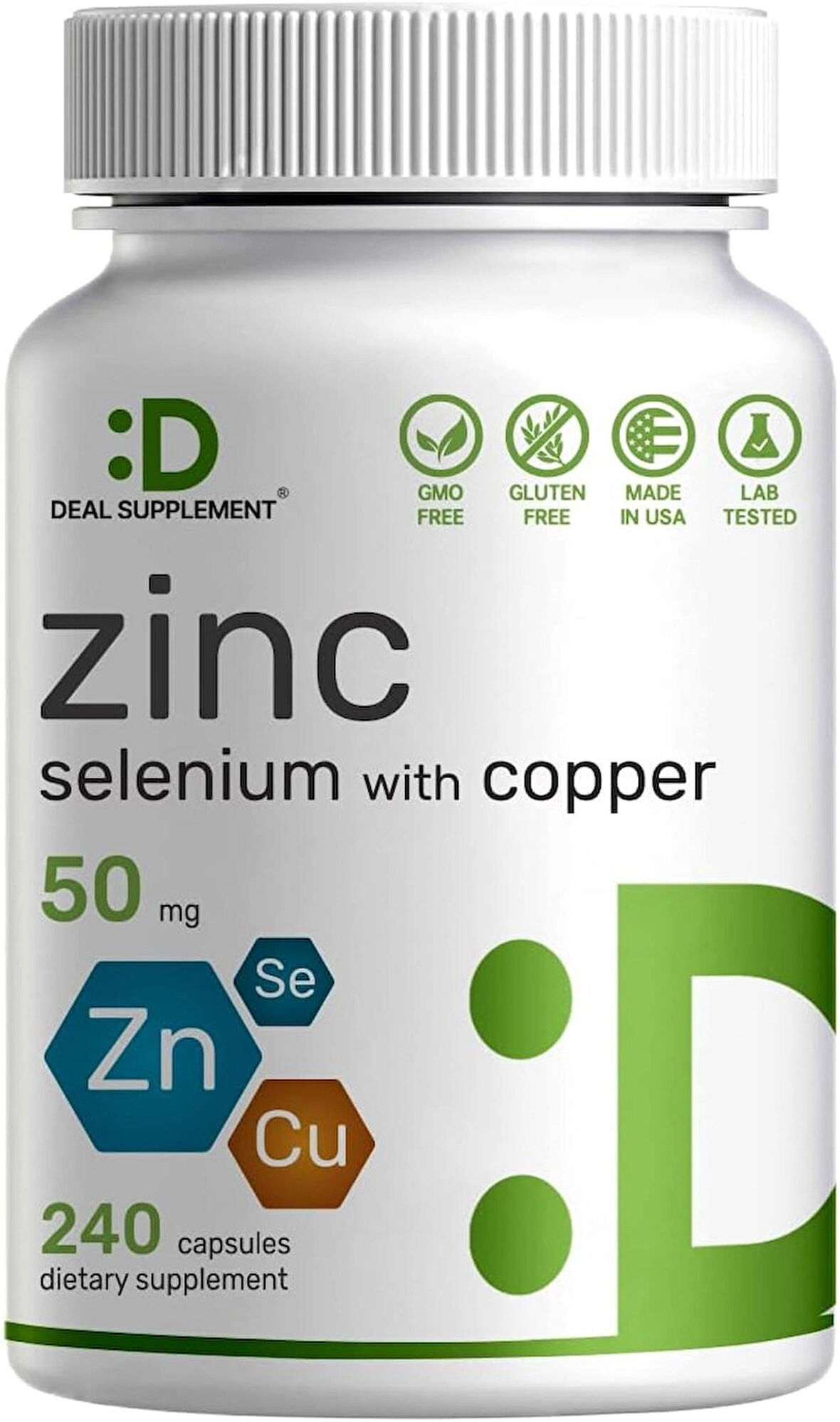 Deal Supplement Zinc Picolinate (Çinko) 50mg with Selenium + Copper(Bakır)240 Caps Supports Healthy Immune System for Adults and Kids