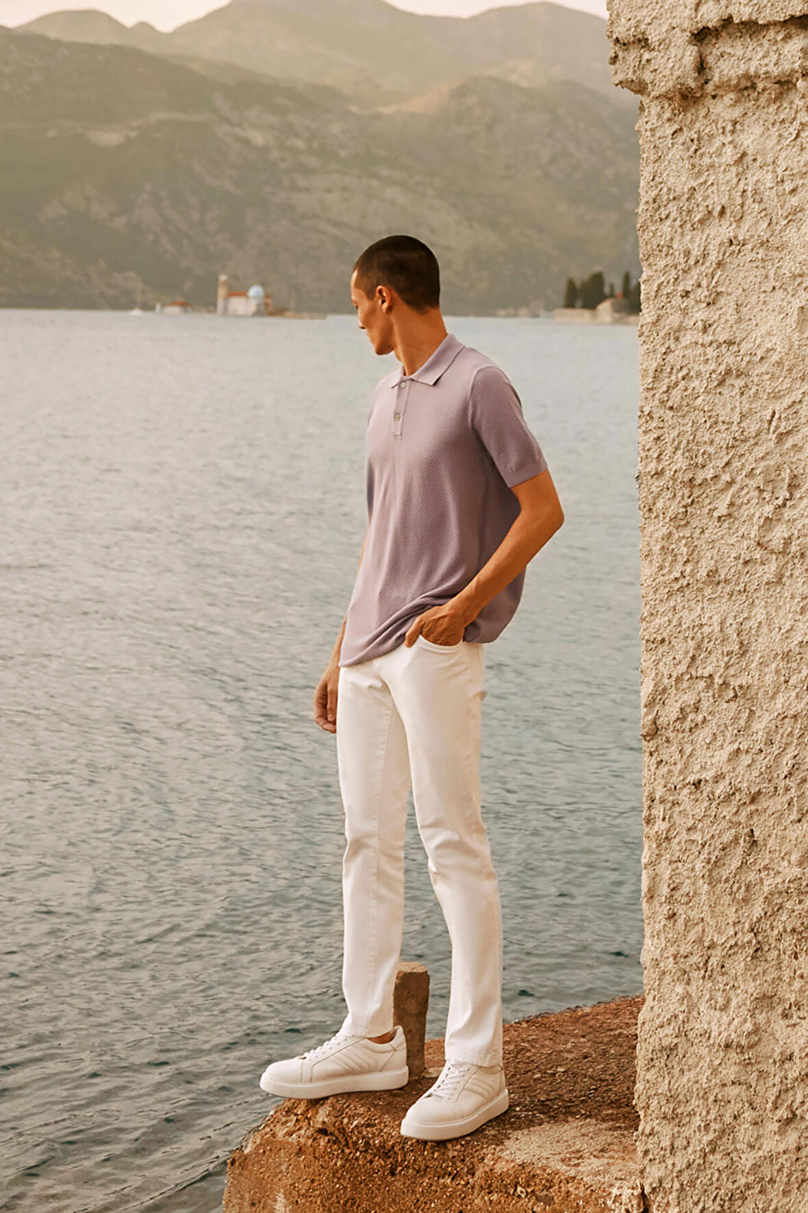 Erkek Lila Standart Fit Normal Kesim Polo Yaka %100 Pamuk Kısa Kollu Triko Tişört