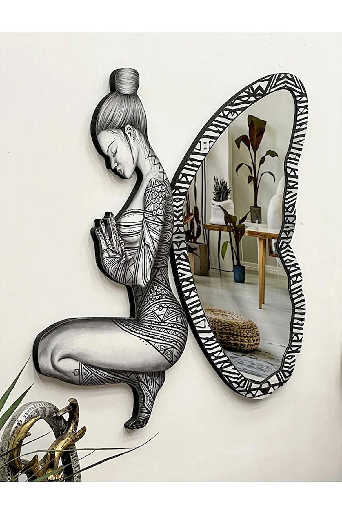 Fawdecor Kanatlı Dekoratif Duvar Aynası, Modern Ev Aynası, Dekor Ayna