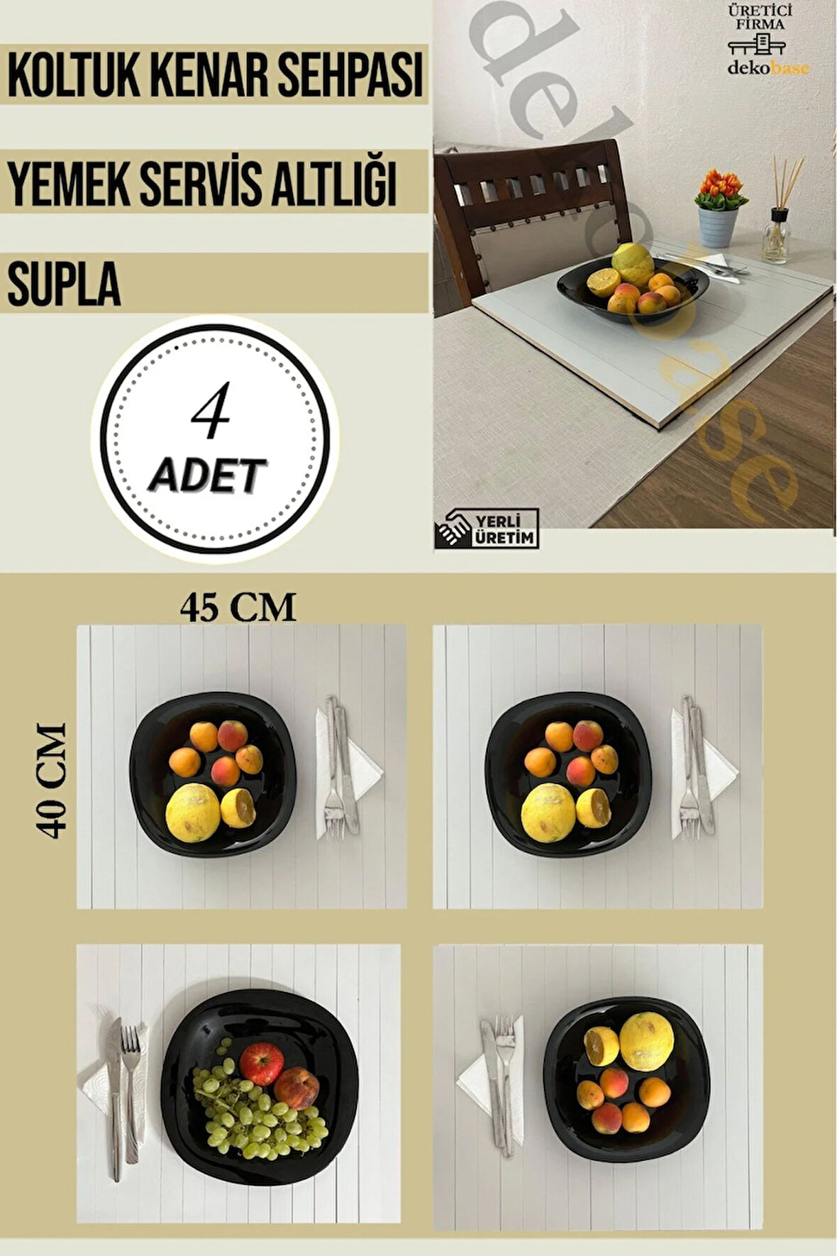 Açık Gri (4 ADET) Çok Amaçlı Koltuk Kenar Sehpası, Supla, Yemek Servis Altlığı