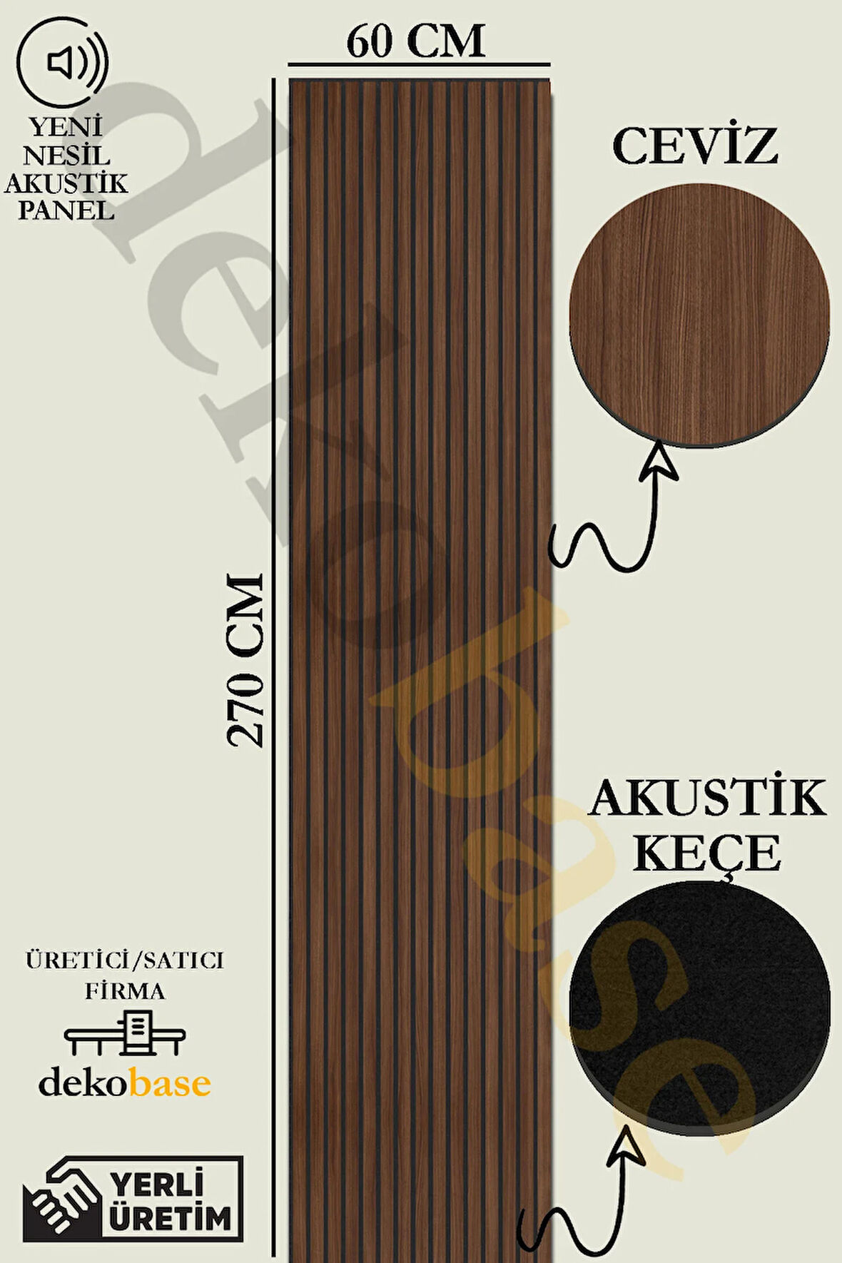 Ceviz 60x270 cm Yeni Nesil Akustik Ahşap Duvar Paneli