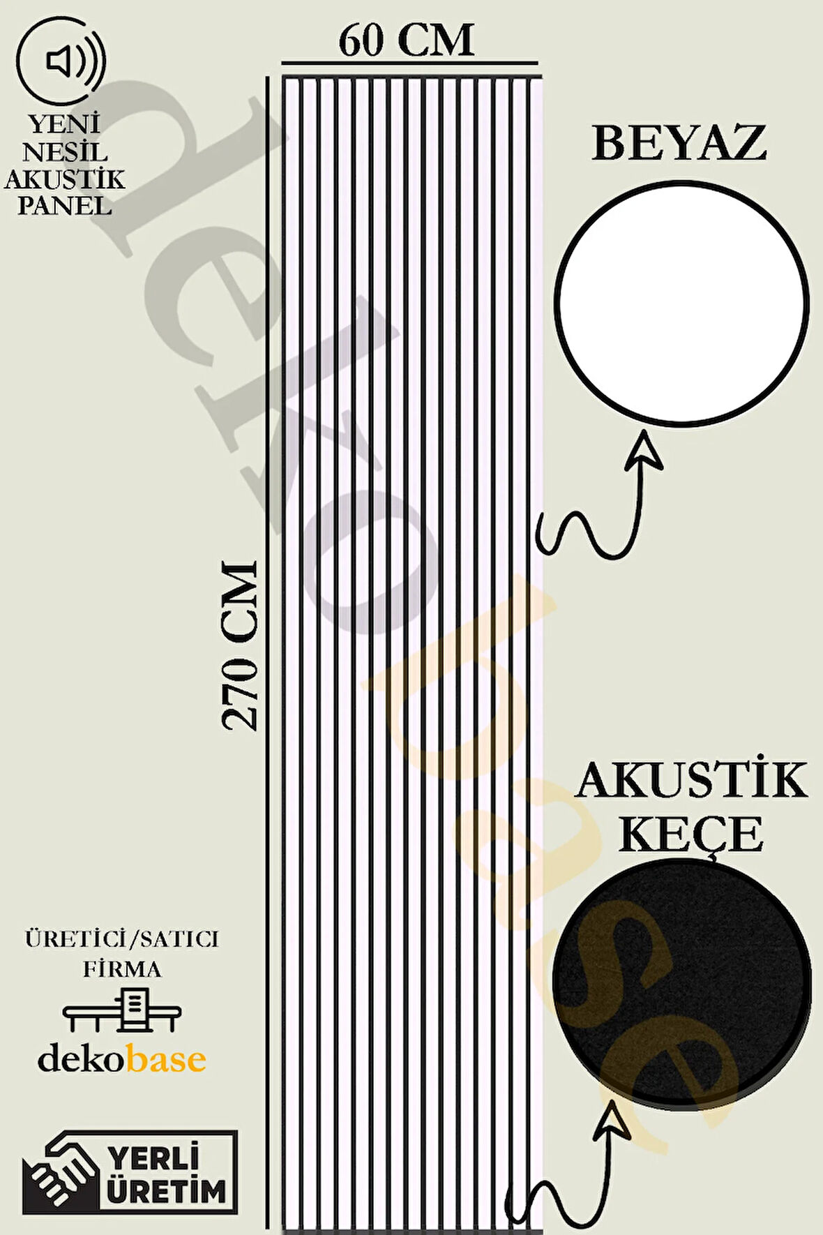 Beyaz 60x270 cm Yeni Nesil Akustik Ahşap Duvar Paneli