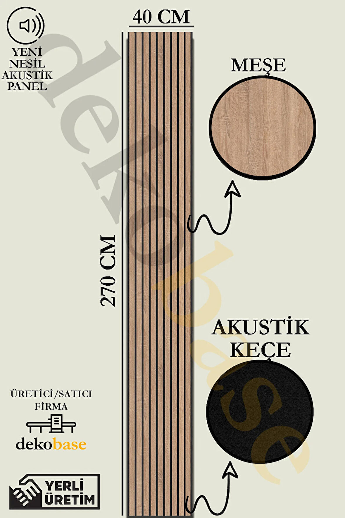 Meşe 40x270 cm Yeni Nesil Akustik Ahşap Duvar Paneli