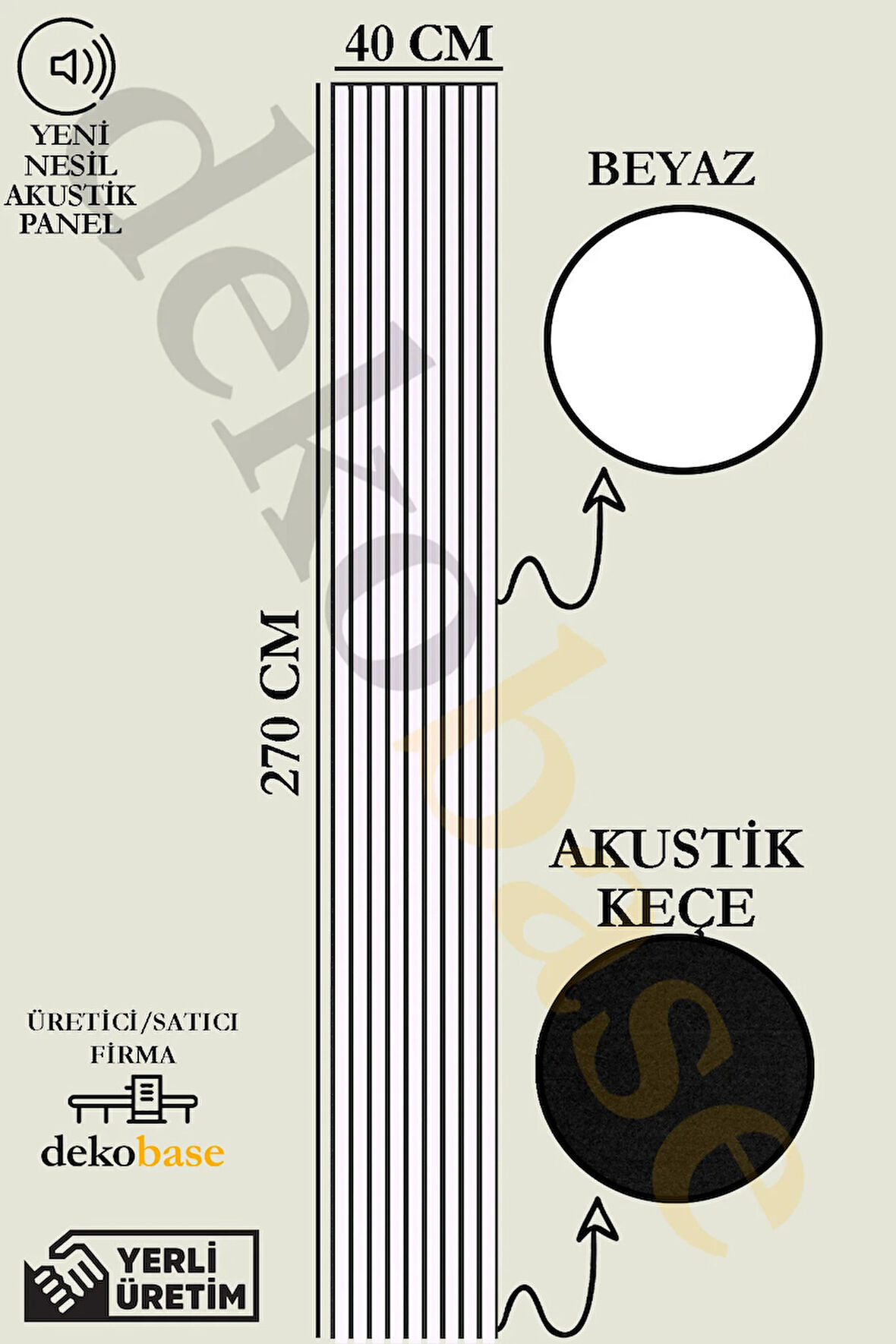 Beyaz 40x270 cm Yeni Nesil Akustik Ahşap Duvar Paneli