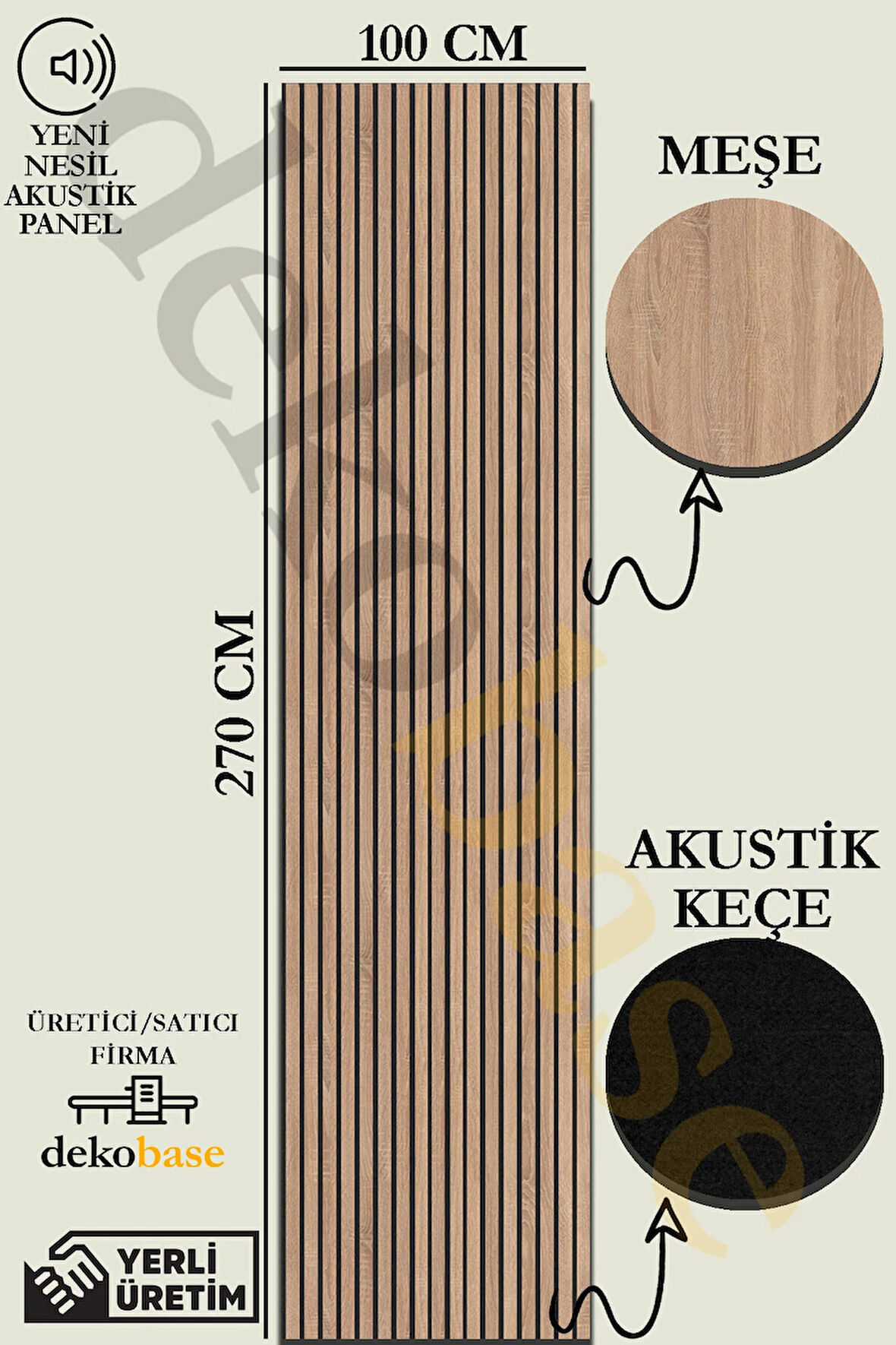 Meşe 100x270 cm Yeni Nesil Akustik Ahşap Duvar Paneli