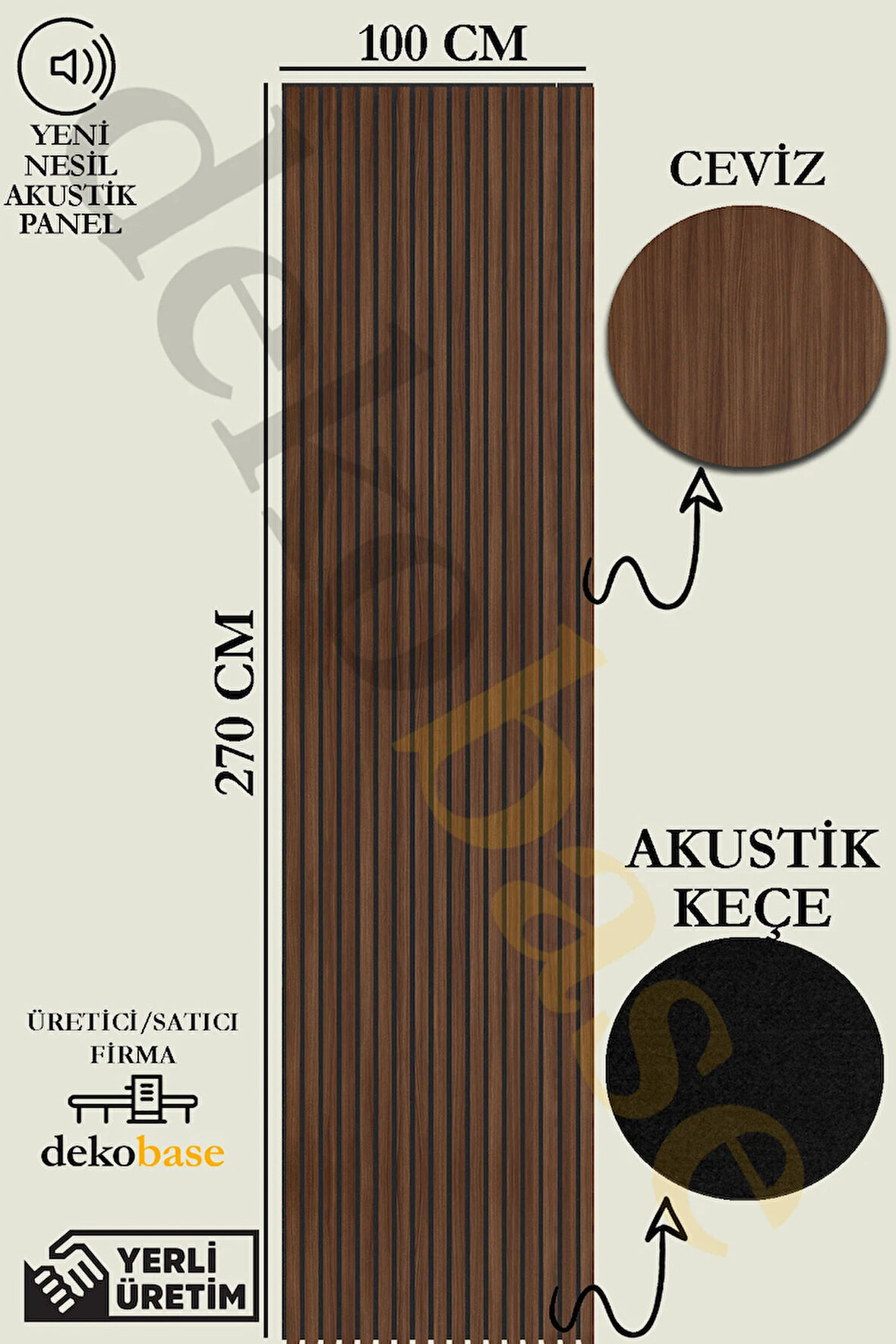 Ceviz 100x270 cm Yeni Nesil Akustik Ahşap Duvar Paneli