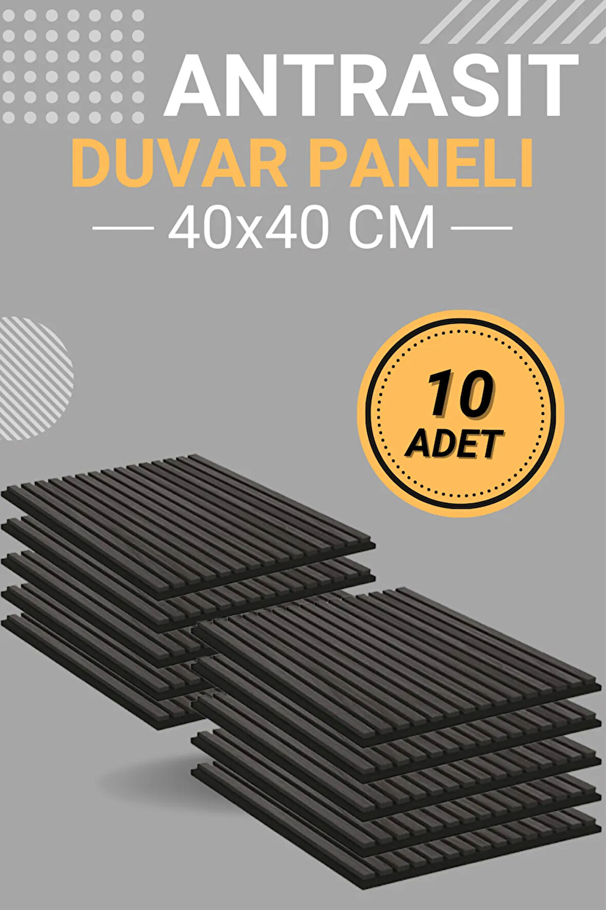 Antrasit (10 ADET) 40x40 cm Yeni Nesil Akustik Ahşap Duvar Paneli