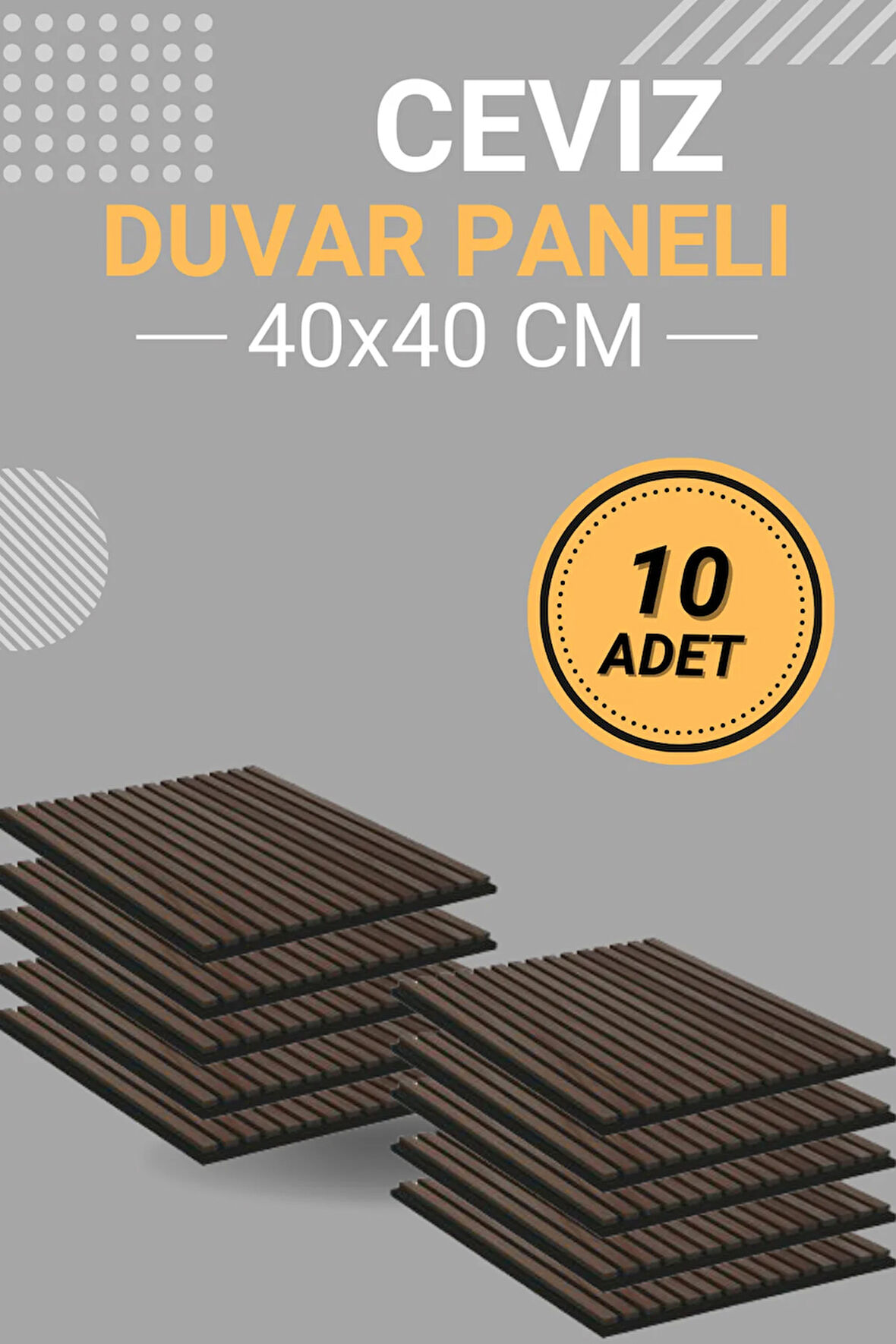 Ceviz (10 ADET) 40x40 cm Yeni Nesil Akustik Ahşap Duvar Paneli