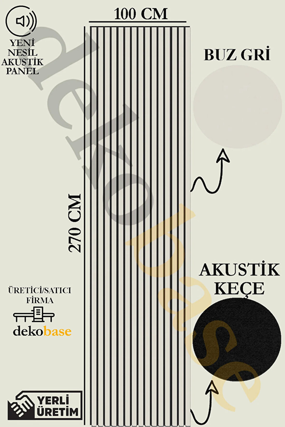 Açık Gri 100x270 cm Yeni Nesil Akustik Ahşap Duvar Paneli