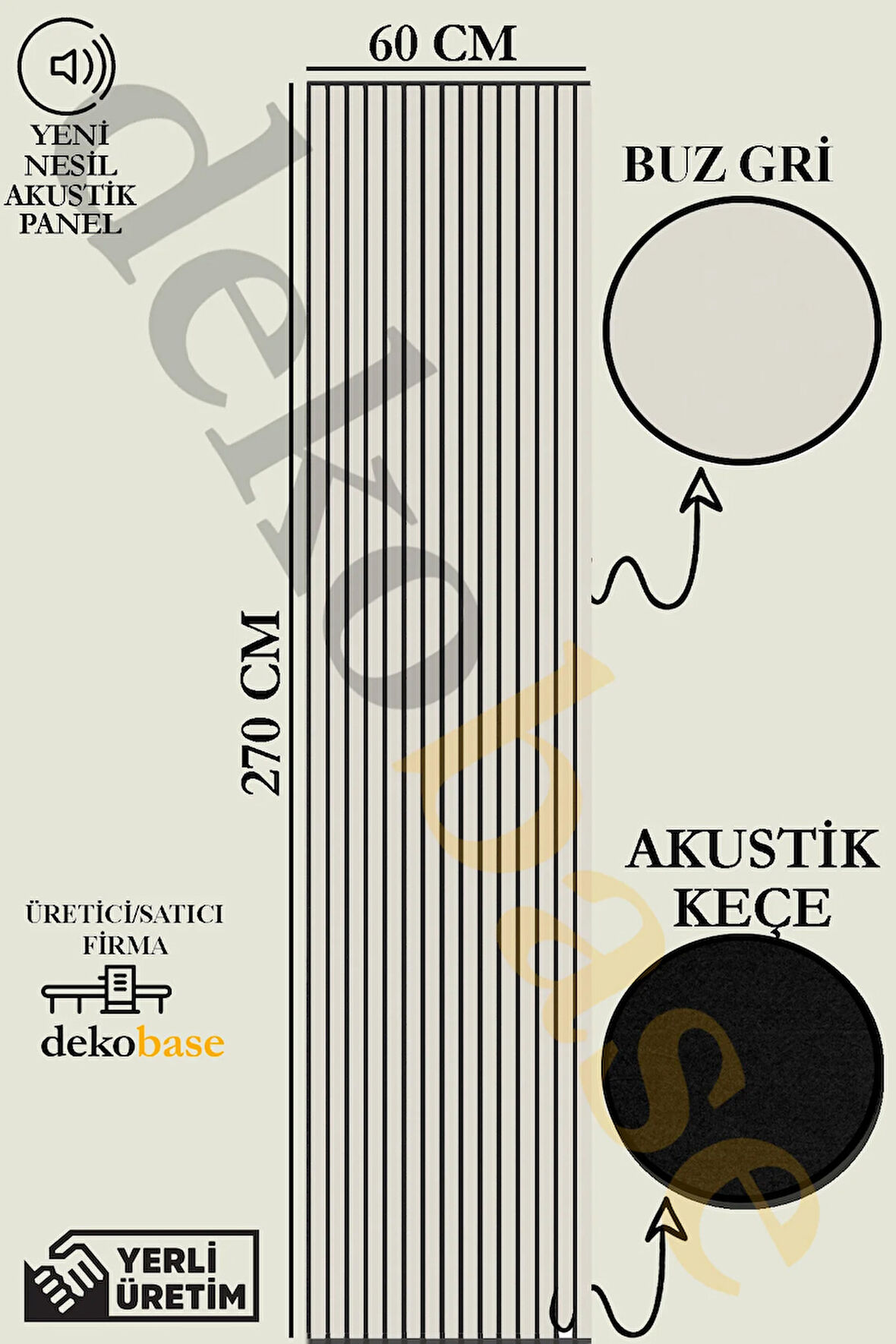 Açık Gri 60x270 cm Yeni Nesil Akustik Ahşap Duvar Paneli