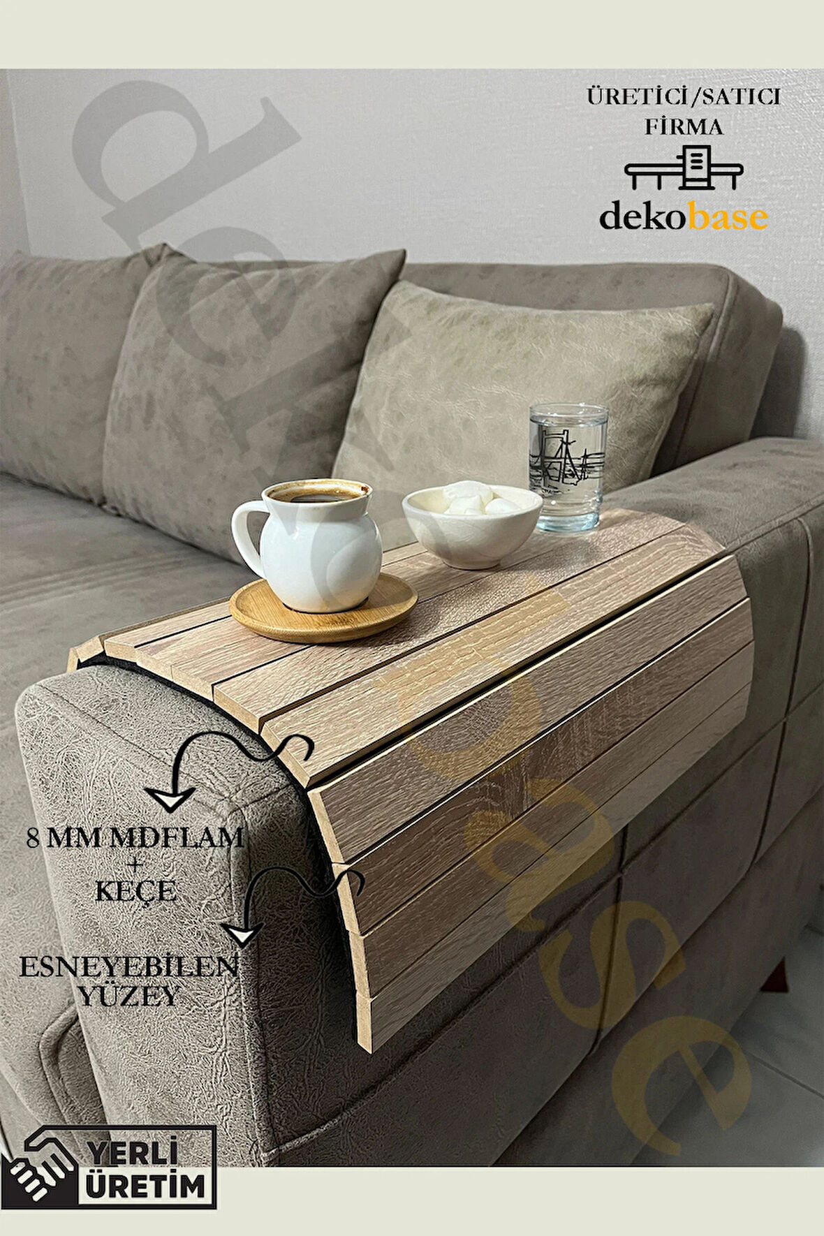 Meşe Renk Çok Amaçlı Koltuk Kenar Sehpası, Supla, Yemek Servis Altlığı