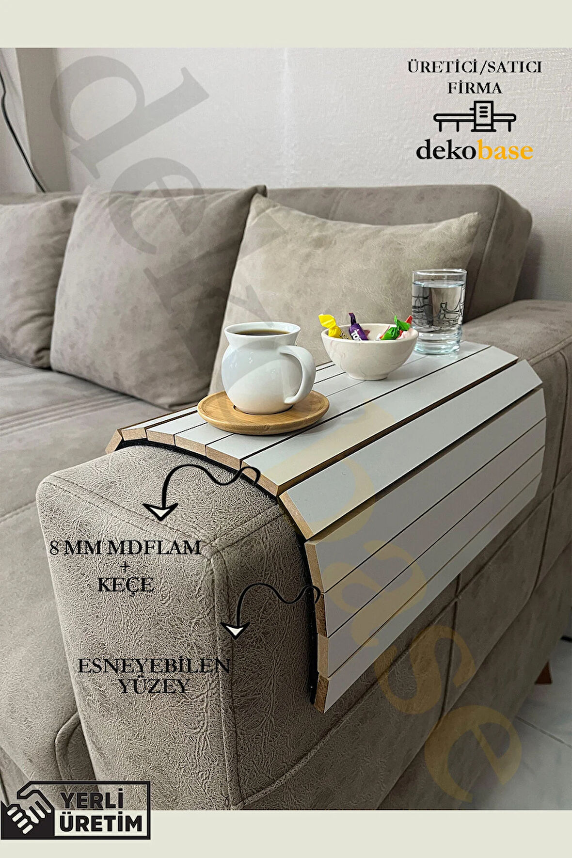 Açık Gri Renk Çok Amaçlı Koltuk Kenar Sehpası, Supla, Yemek Servis Altlığı