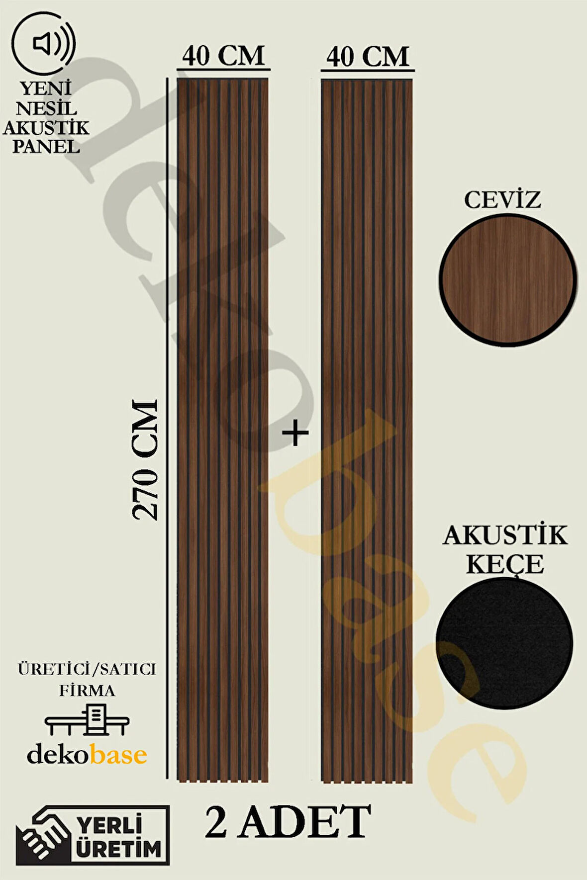 Ceviz (2 ADET) 40x270 cm Yeni Nesil Akustik Ahşap Duvar Paneli