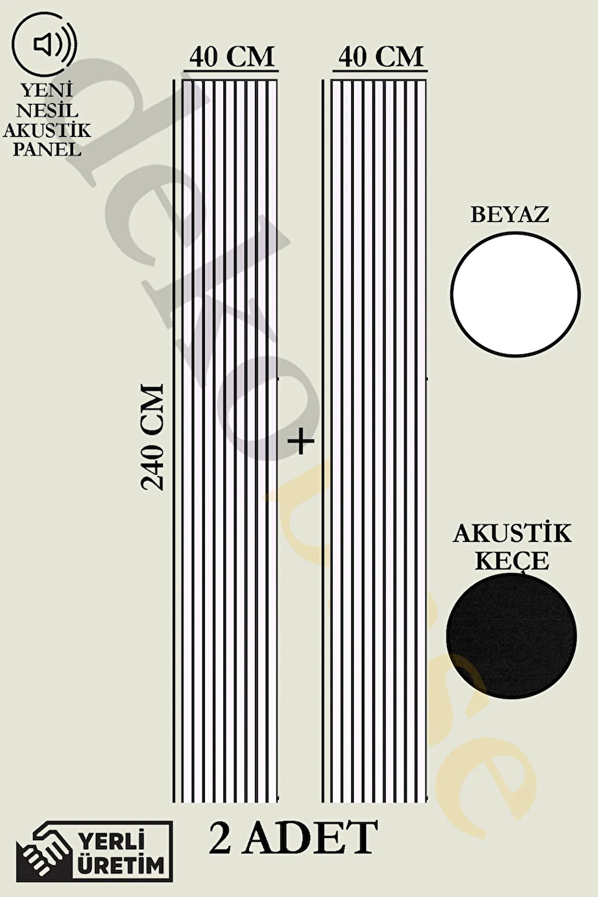 Beyaz (2 ADET) 40x240cm Yeni Nesil Akustik Ahşap Duvar Paneli