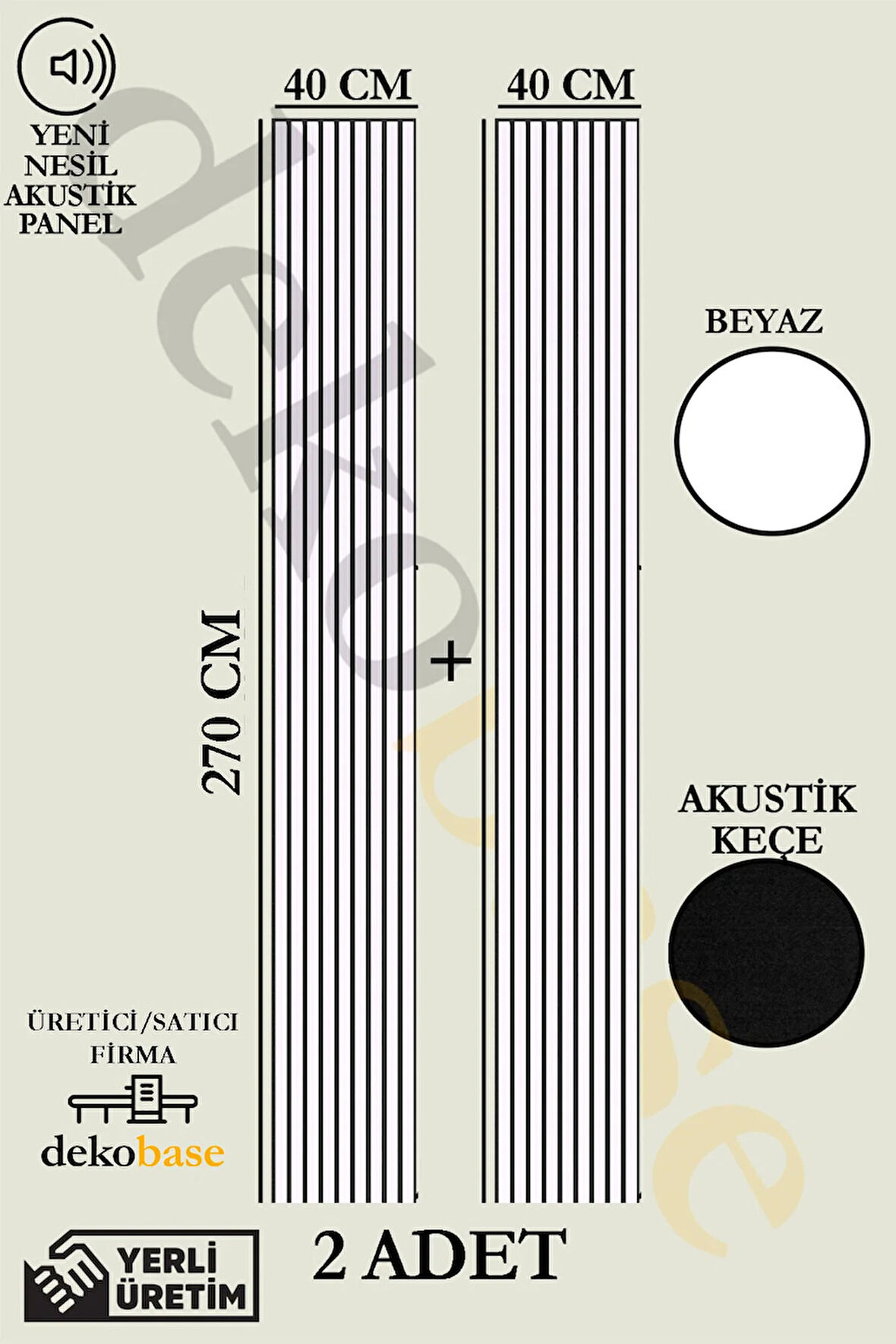 Beyaz (2 ADET) 40x270 cm Yeni Nesil Akustik Ahşap Duvar Paneli