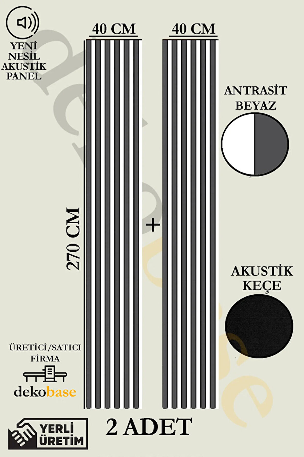 Antrasit-Beyaz (2 ADET) 40x270 cm Yeni Nesil Akustik Ahşap Duvar Paneli
