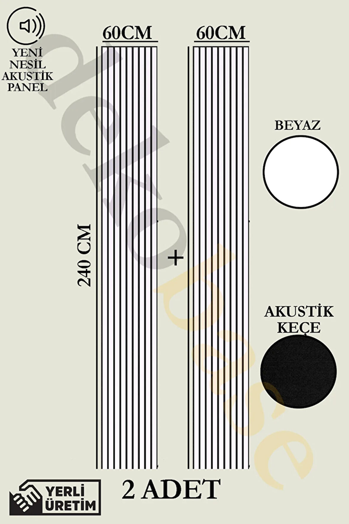 Beyaz (2 ADET) 60x240cm Yeni Nesil Akustik Ahşap Duvar Paneli