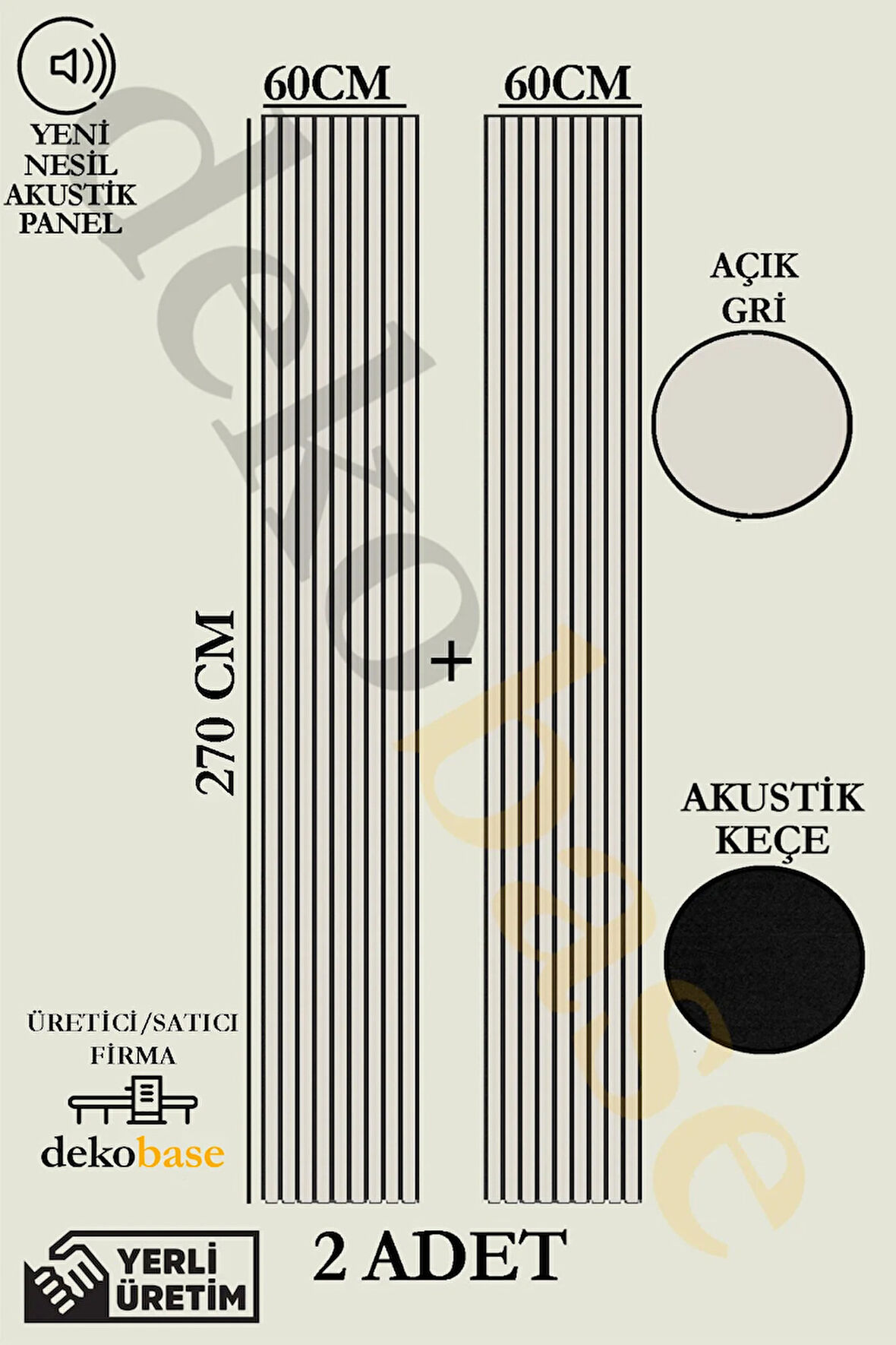 Açık Gri (2 ADET) 60x270 cm Yeni Nesil Akustik Ahşap Duvar Paneli