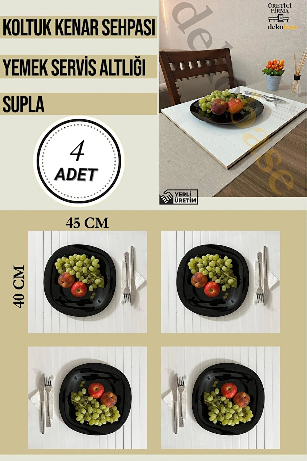 Beyaz (4 ADET) Çok Amaçlı Koltuk Kenar Sehpası, Supla, Yemek Servis Altlığı