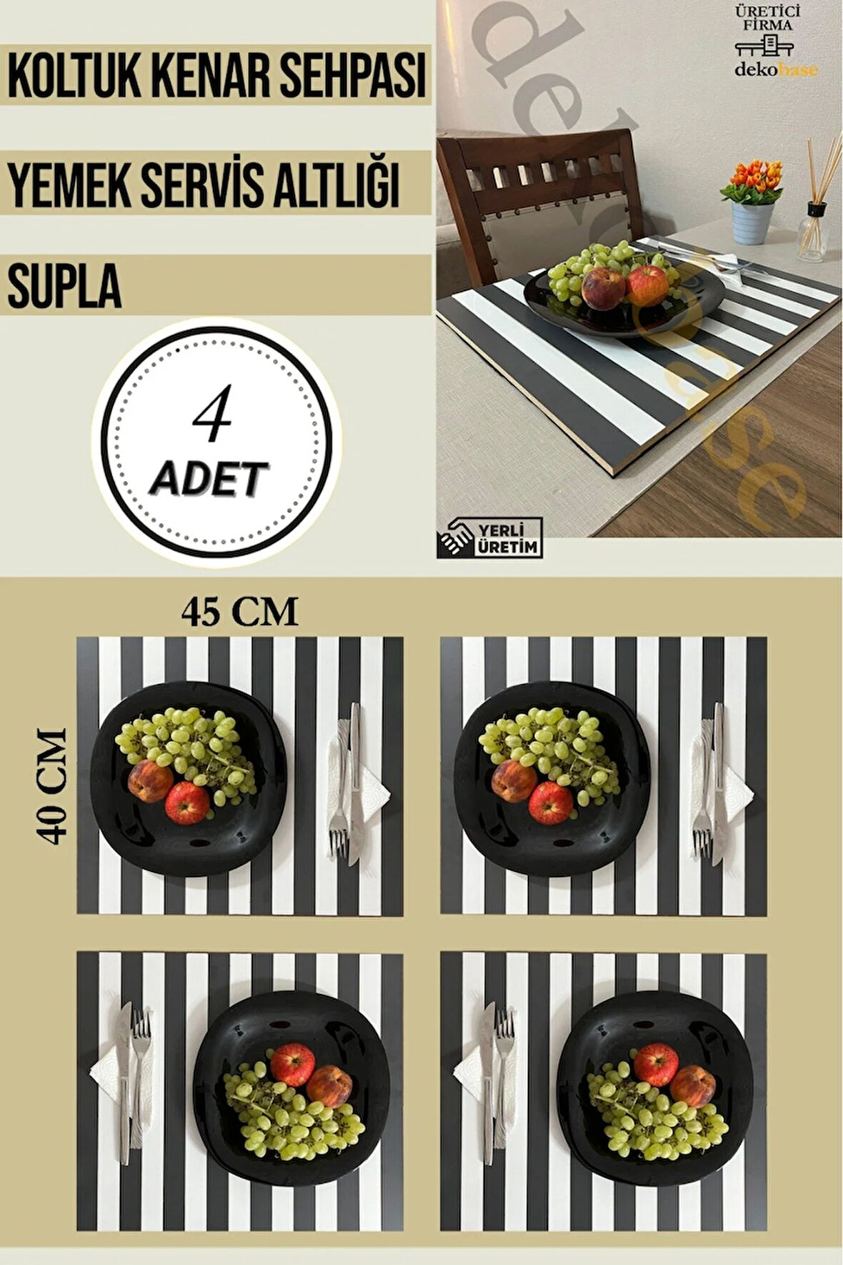 Antrasit-Beyaz (4 ADET) Çok Amaçlı Koltuk Kenar Sehpası, Supla, Yemek Servis Altlığı