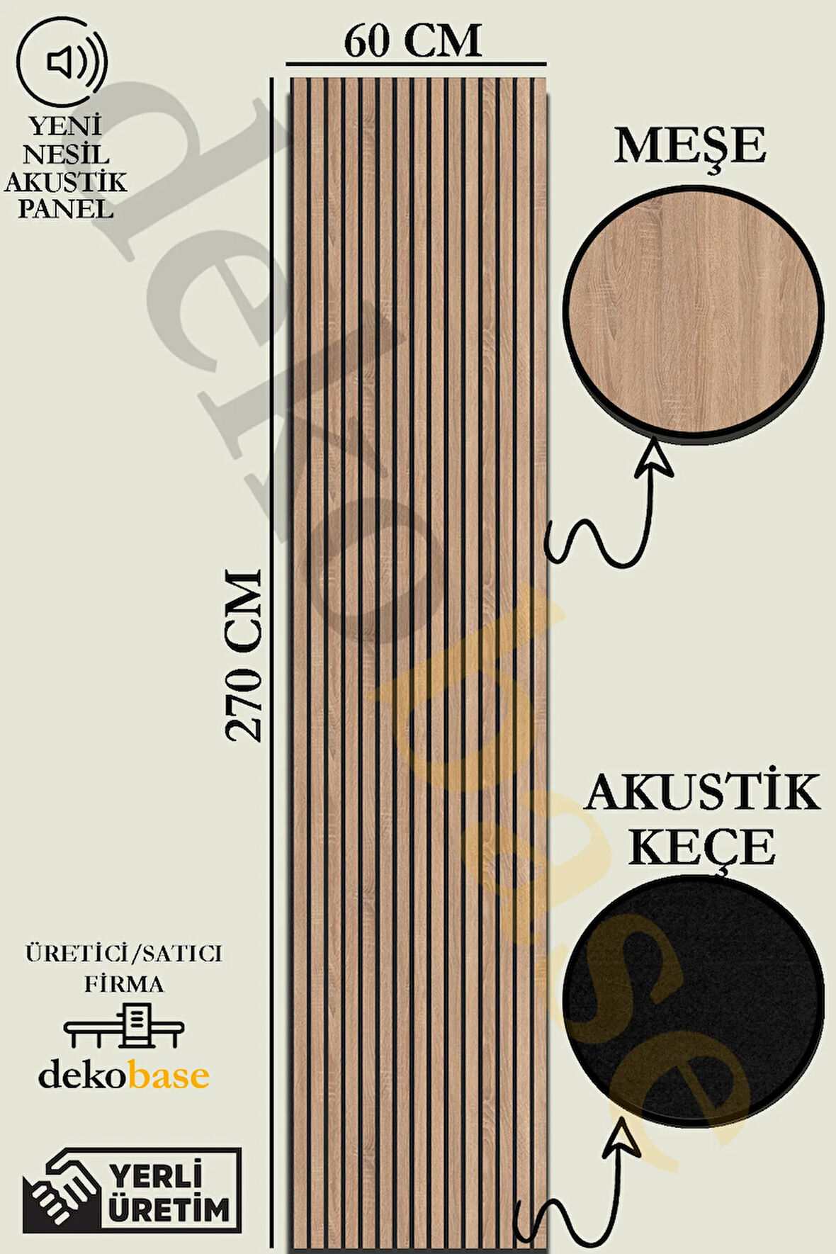 Meşe 60x270 cm Yeni Nesil Akustik Ahşap Duvar Paneli