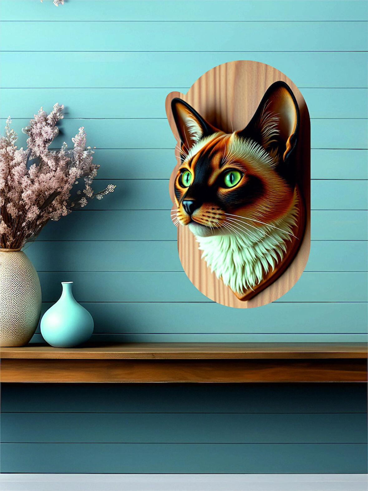 12x18 cm 3D Görünümlü Kedi MDF Duvar Dekoratif