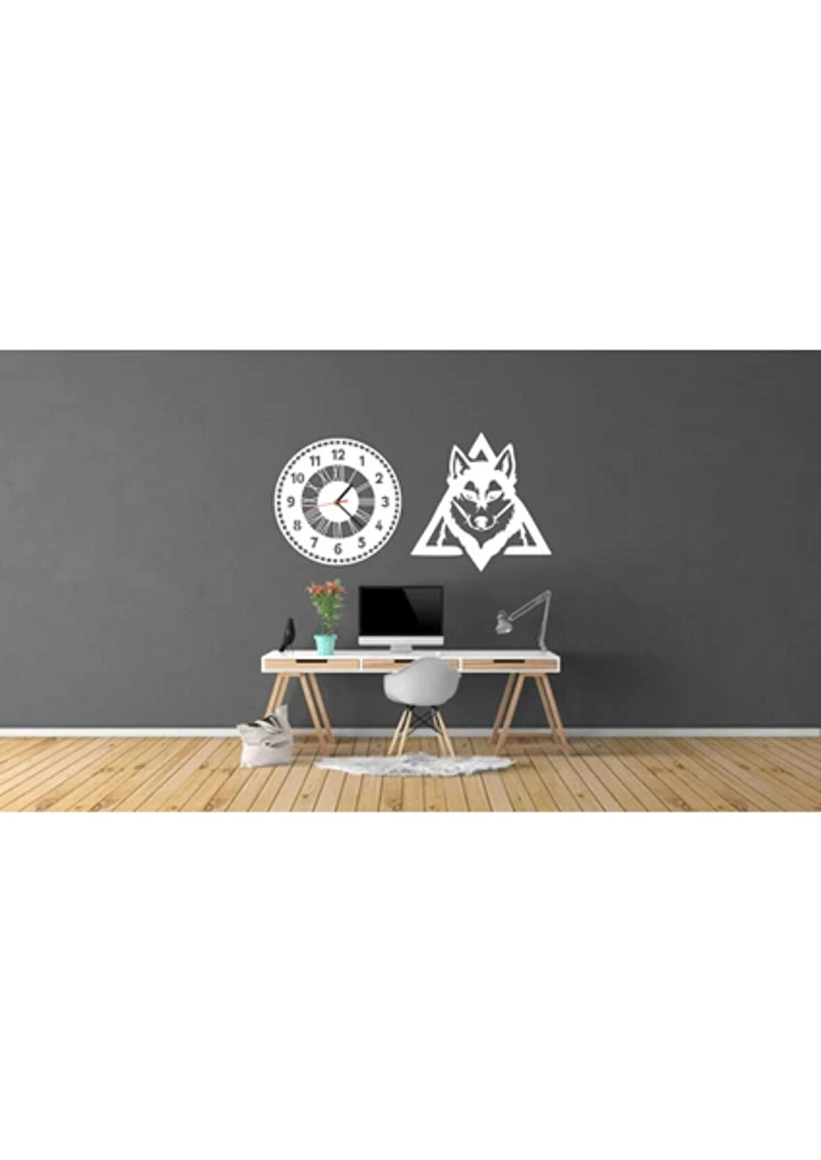 Beyaz  Dekoratif  dekor Duvar Saat +Kurt