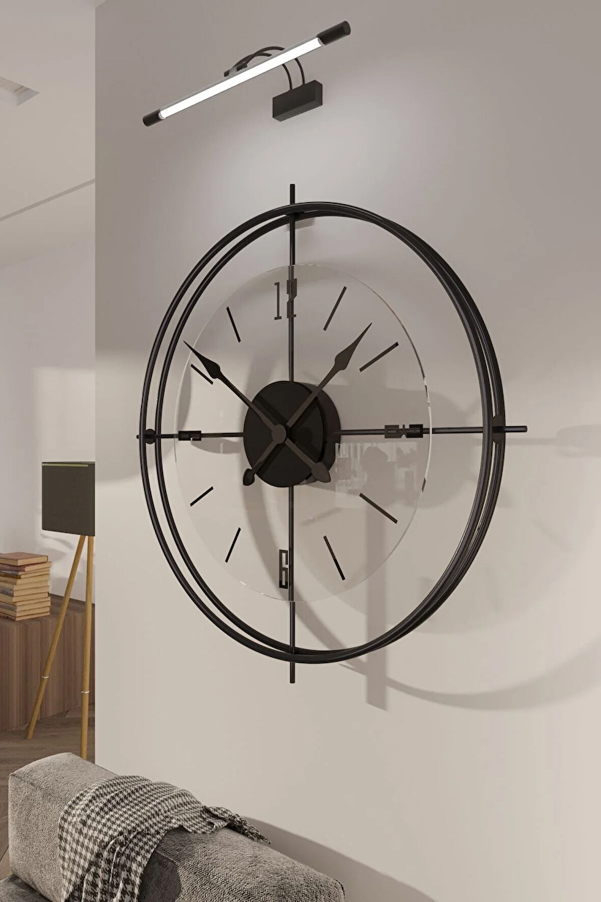 Çiftçember- Siyah -şeffaf Tamper Camlı-büyük Boy(55 CM)-(QAURTZ MEKANİZMALI) Duvar Saati