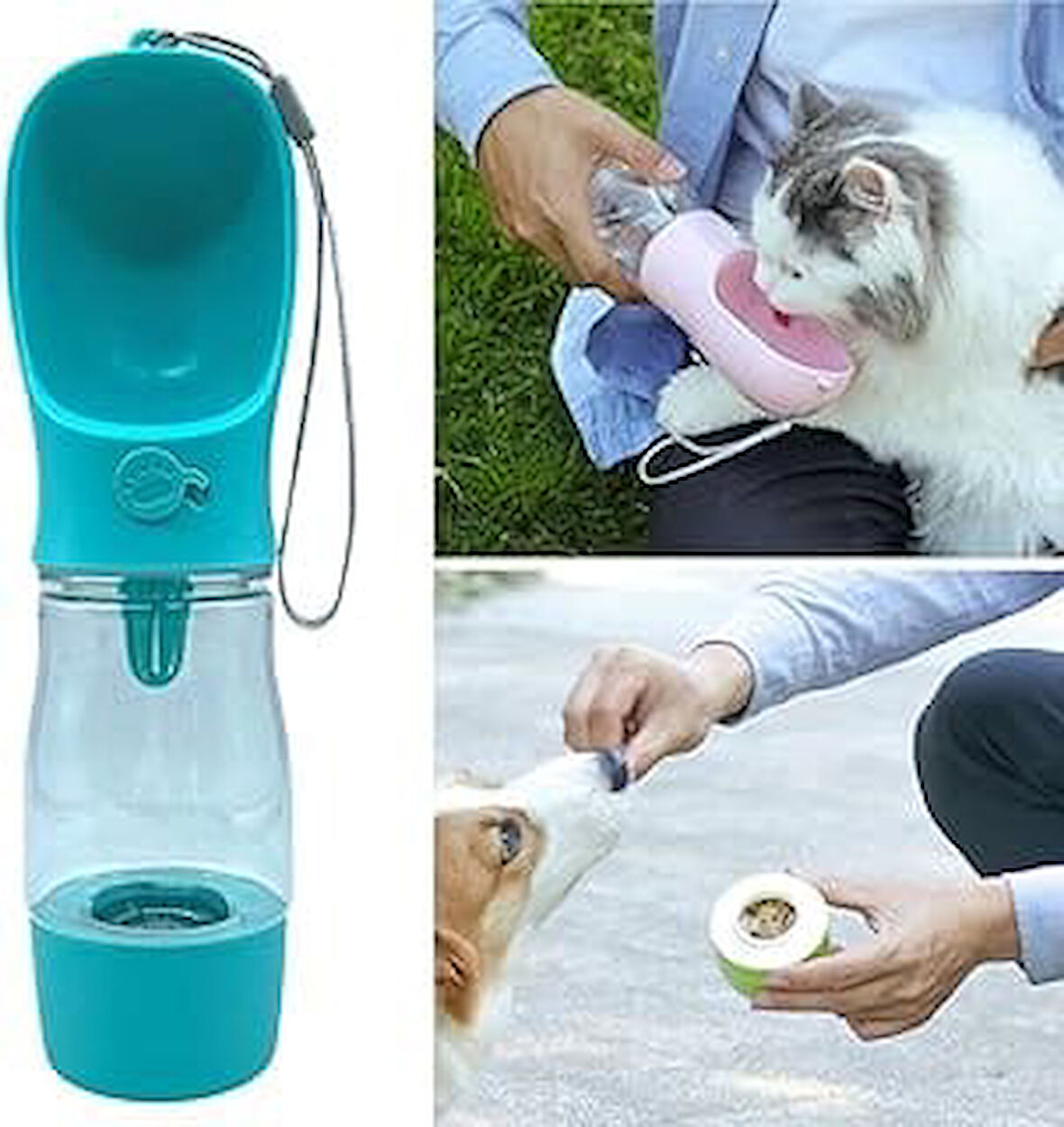 Hazneli Evcil Hayvan Suluğu, Seyahat Kabı, Taşınabilir, Kilitlenebilir, Su Sızdırmaz, 380 ml