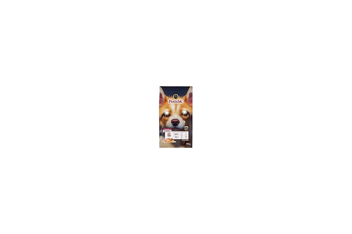 Petiva Yavru Köpekler İçin Balık Etli Kuru Köpek Maması (15 Kg, Balık)