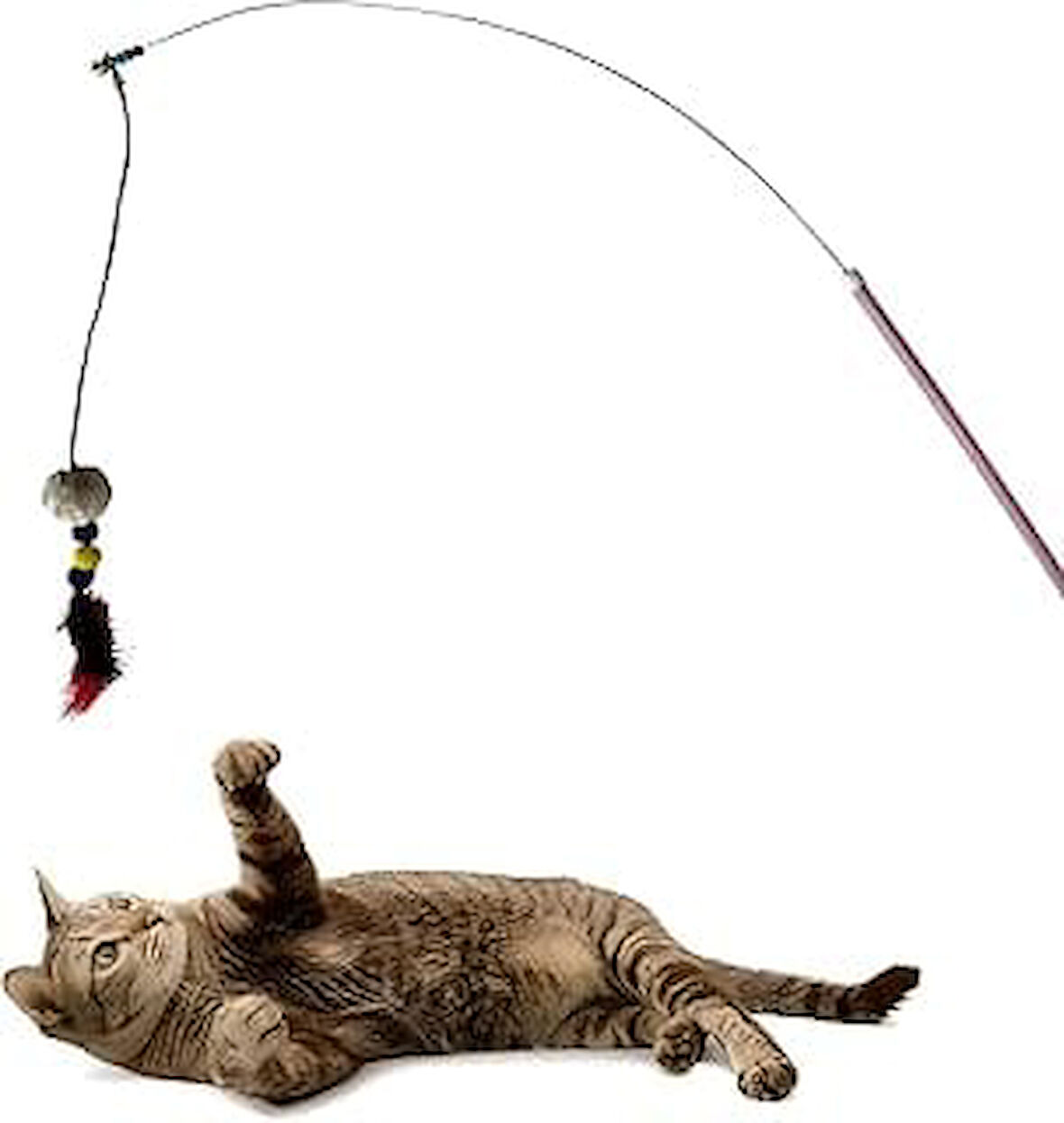 Aee® Kedi Oltası Elastik Tüylü Çanlı Ponponlu Peluş Kedi Oyuncağı Tırtıl 130Cm