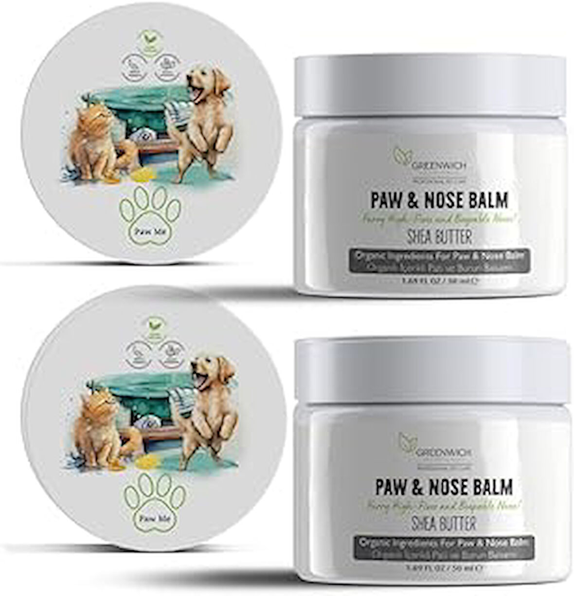 Pati Burun Nemlendirici Balm Vegan Organik Içerikli Kedi Köpek Doğal Çatlak Koruma Bakım Krem 50Ml*2