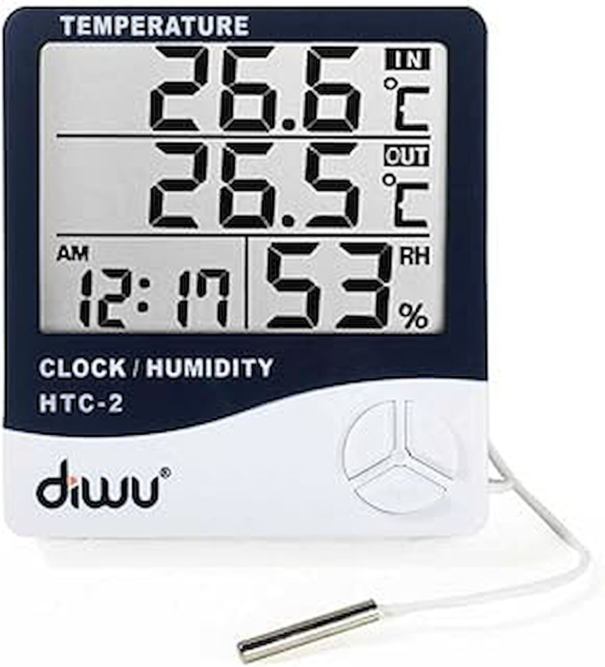 Diwu Htc-2 Problu Termometre Nem Ölçer Saat Takvim
