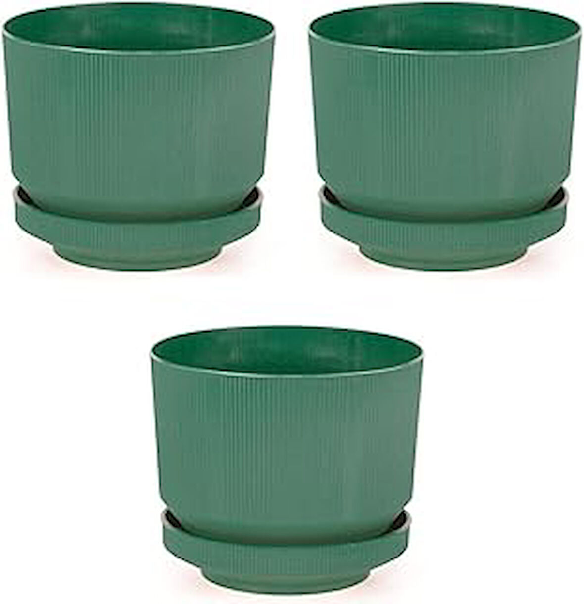 3’Lu Plastik Tabaklı Saksı 3 Adet Yeşil, 1,7Lt