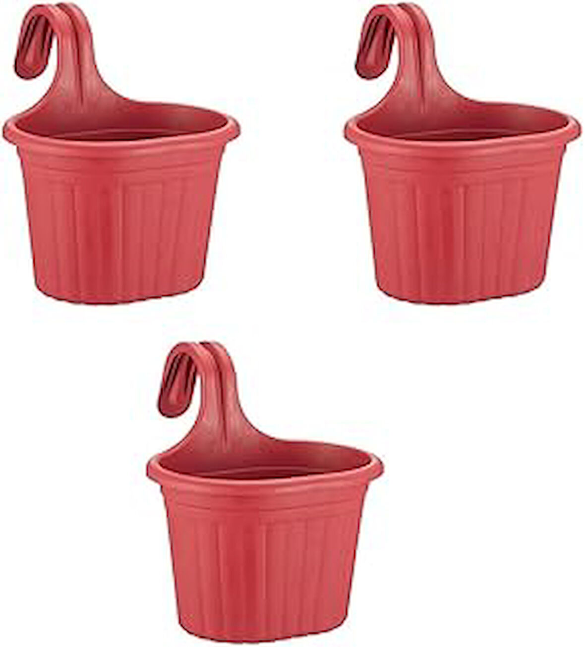 Tom1 Askılı Balkon Saksı, 3 Litre, 3 Adet, kırmızı